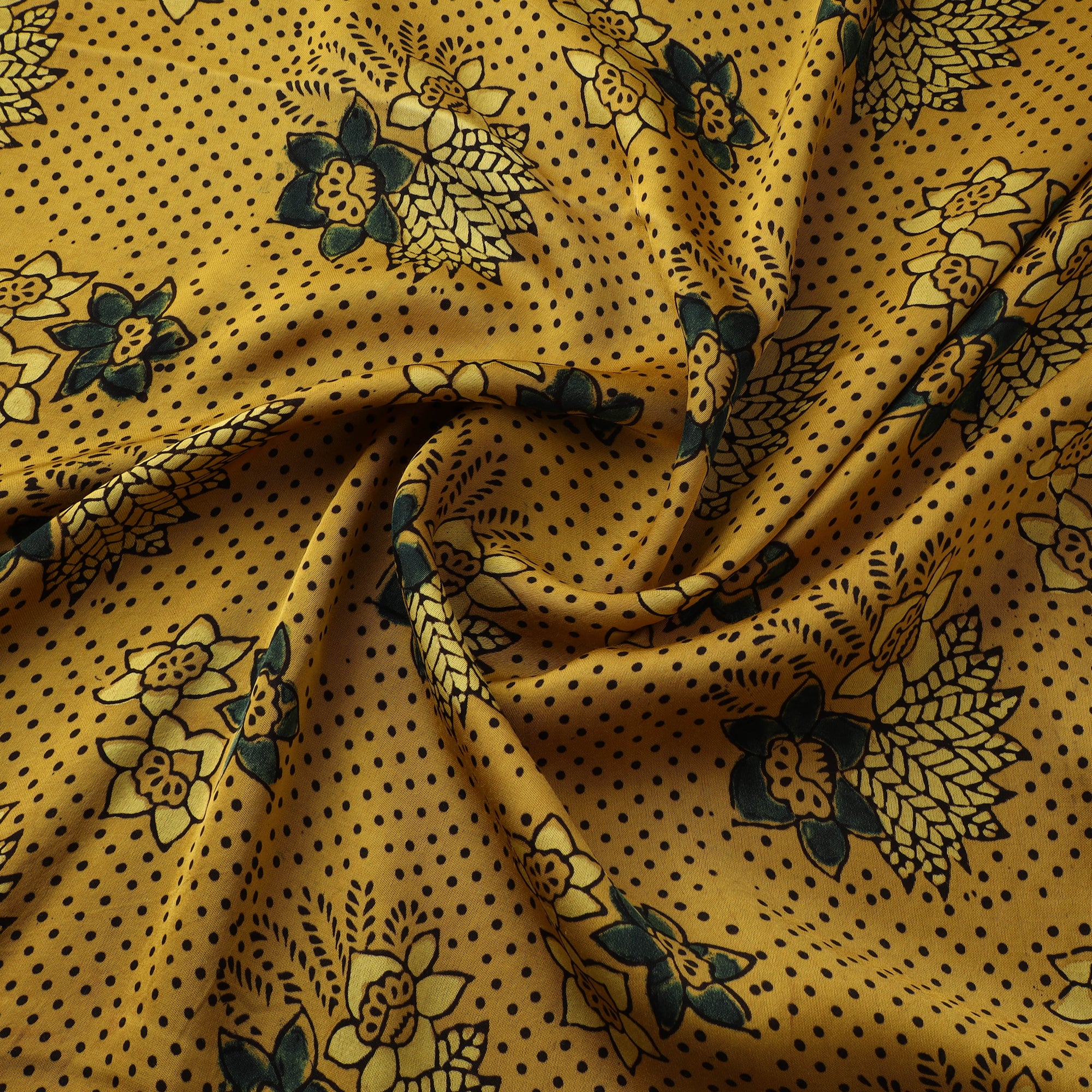 Yellow - Ajrakh Hand Block Print Natural Dyed Modal Silk Fabric 01 - Image 3