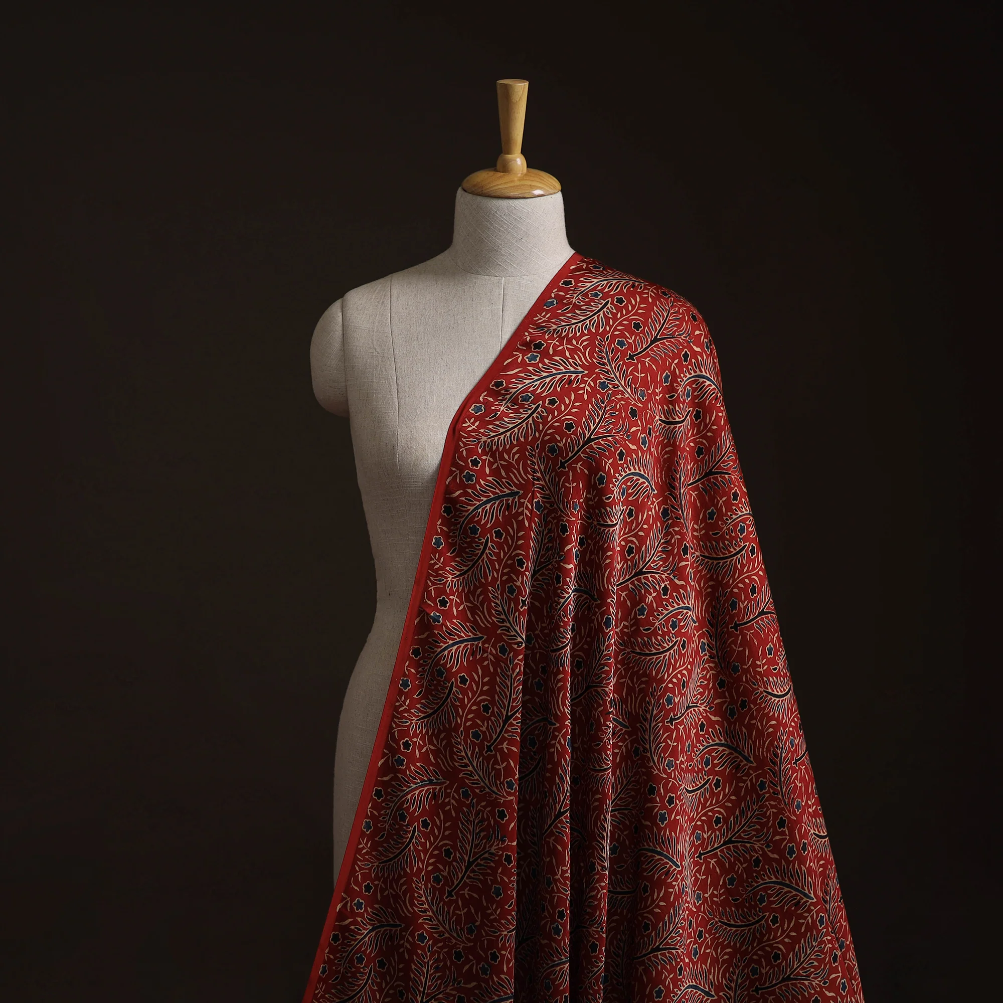 Red - Ajrakh Hand Block Print Natural Dyed Modal Silk Fabric 04