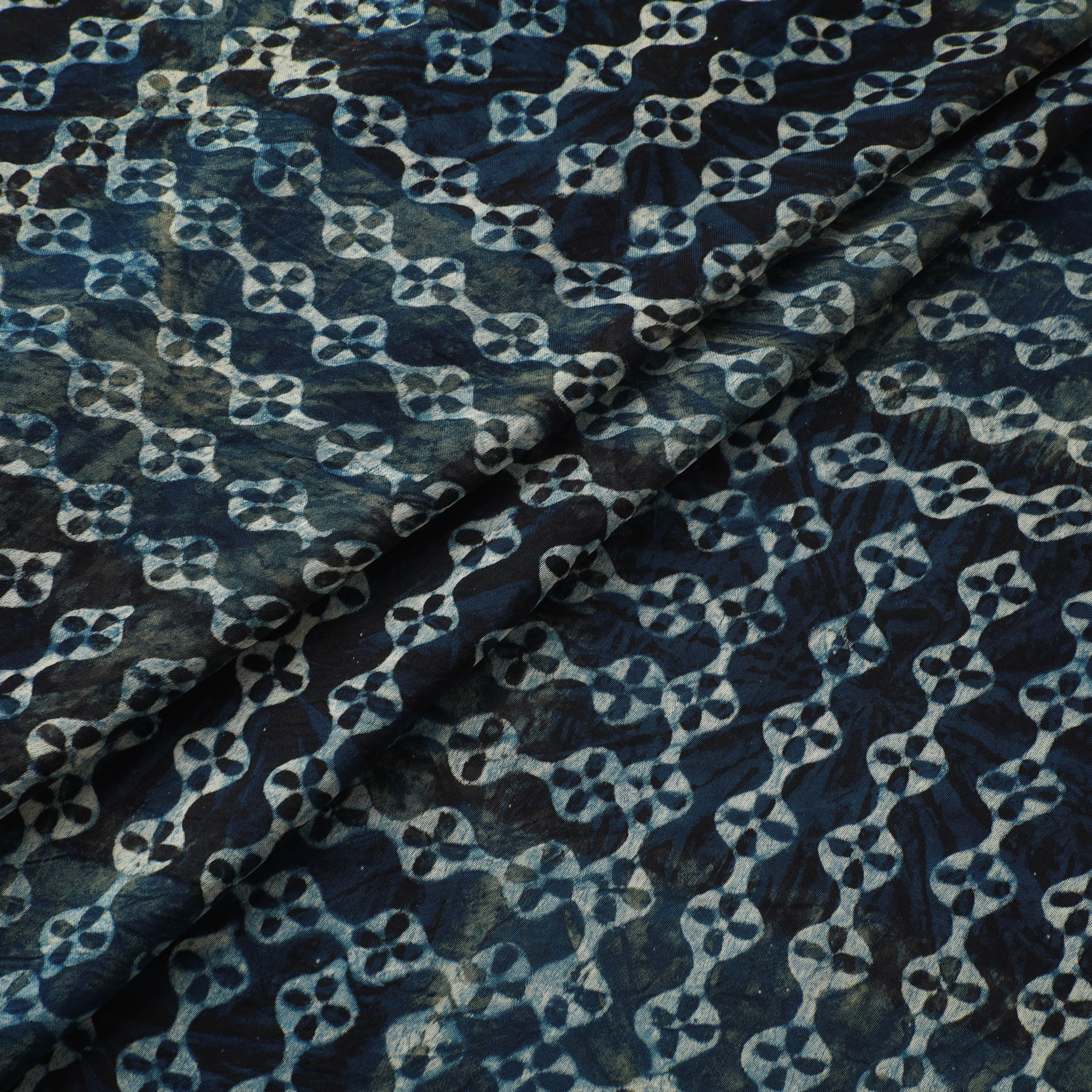Blue - Ajrakh Hand Block Print Natural Dyed Modal Silk Fabric 05 - Image 2