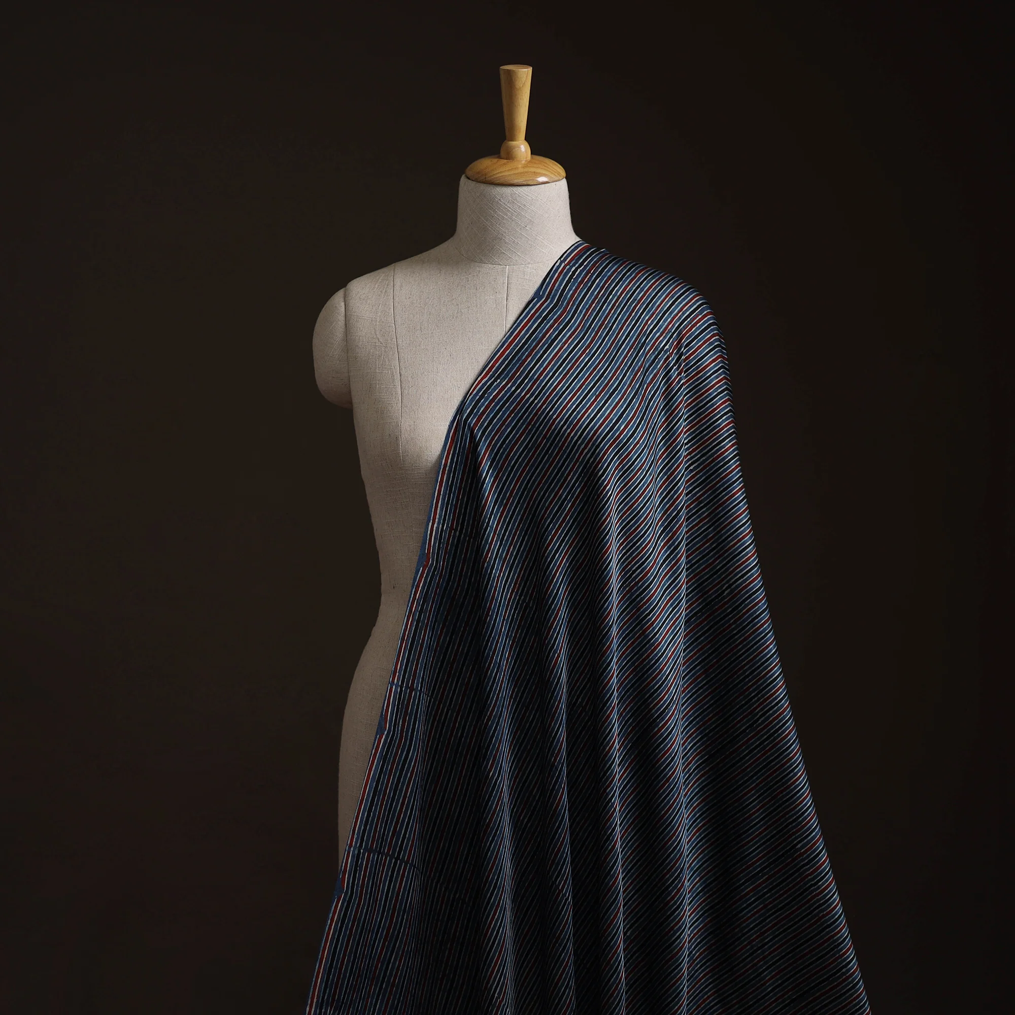 Blue - Ajrakh Hand Block Print Natural Dyed Modal Silk Fabric 07