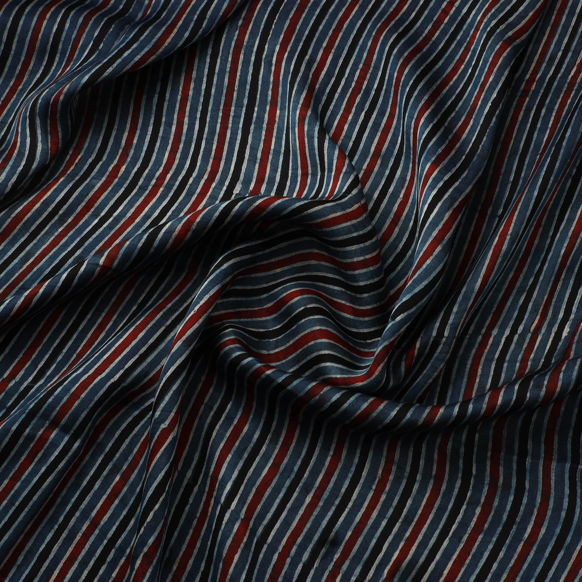 Blue - Ajrakh Hand Block Print Natural Dyed Modal Silk Fabric 07 - Image 3