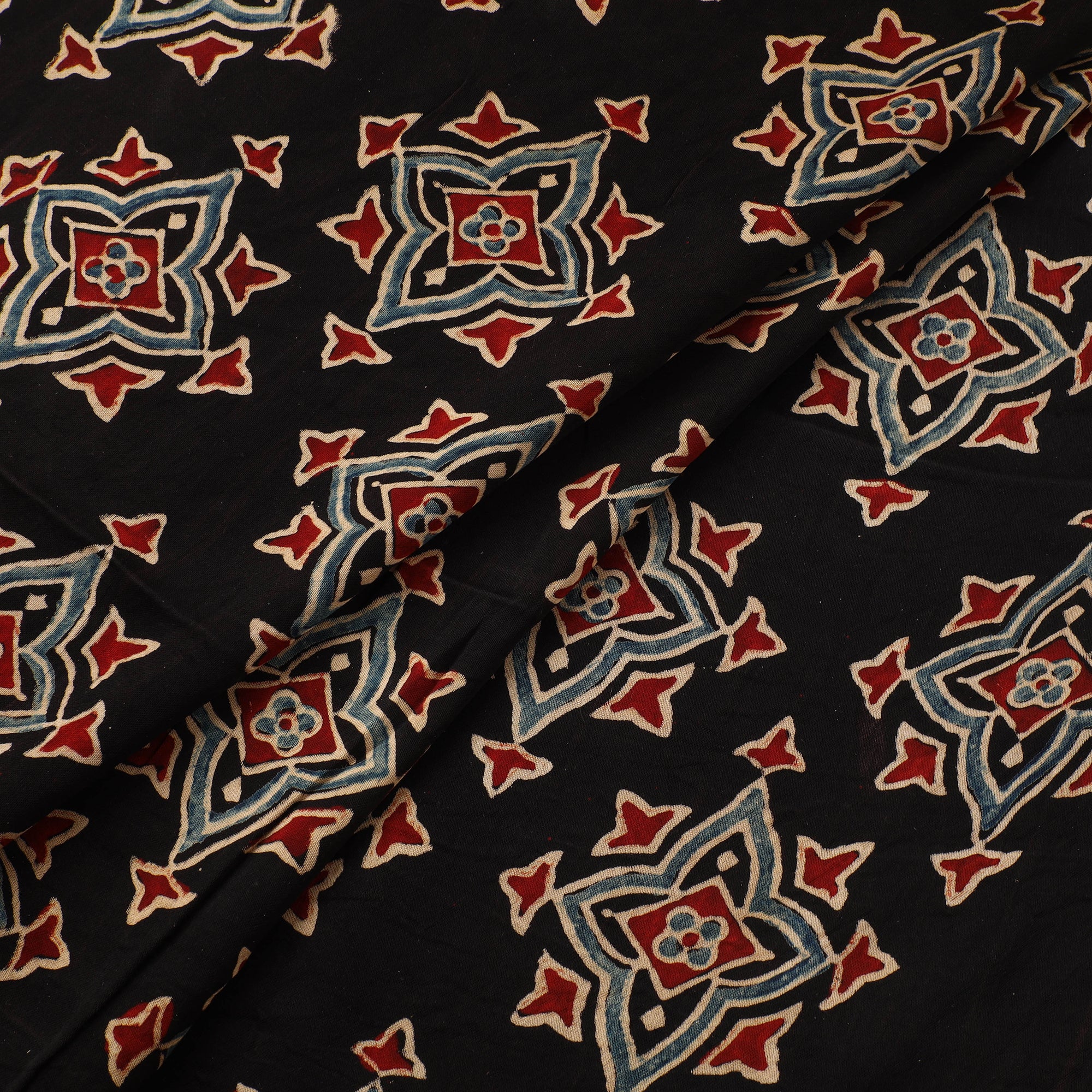Black - Ajrakh Hand Block Print Natural Dyed Modal Silk Fabric 08 - Image 2