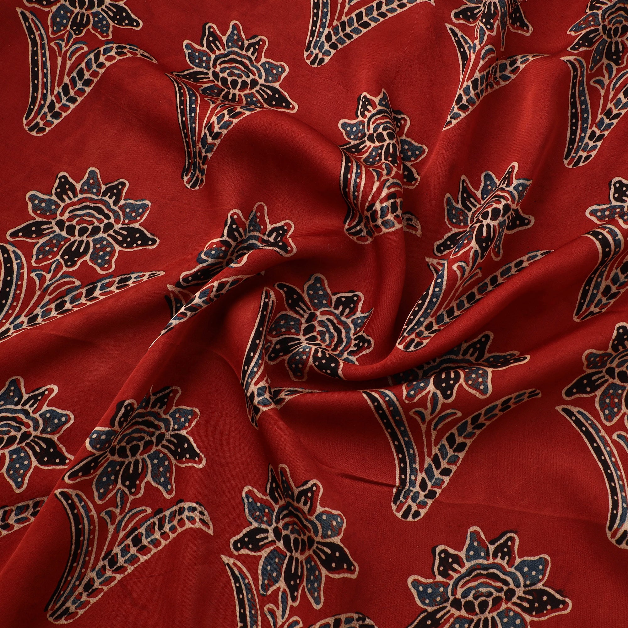 Red - Ajrakh Hand Block Print Natural Dyed Modal Silk Fabric 10 - Image 3
