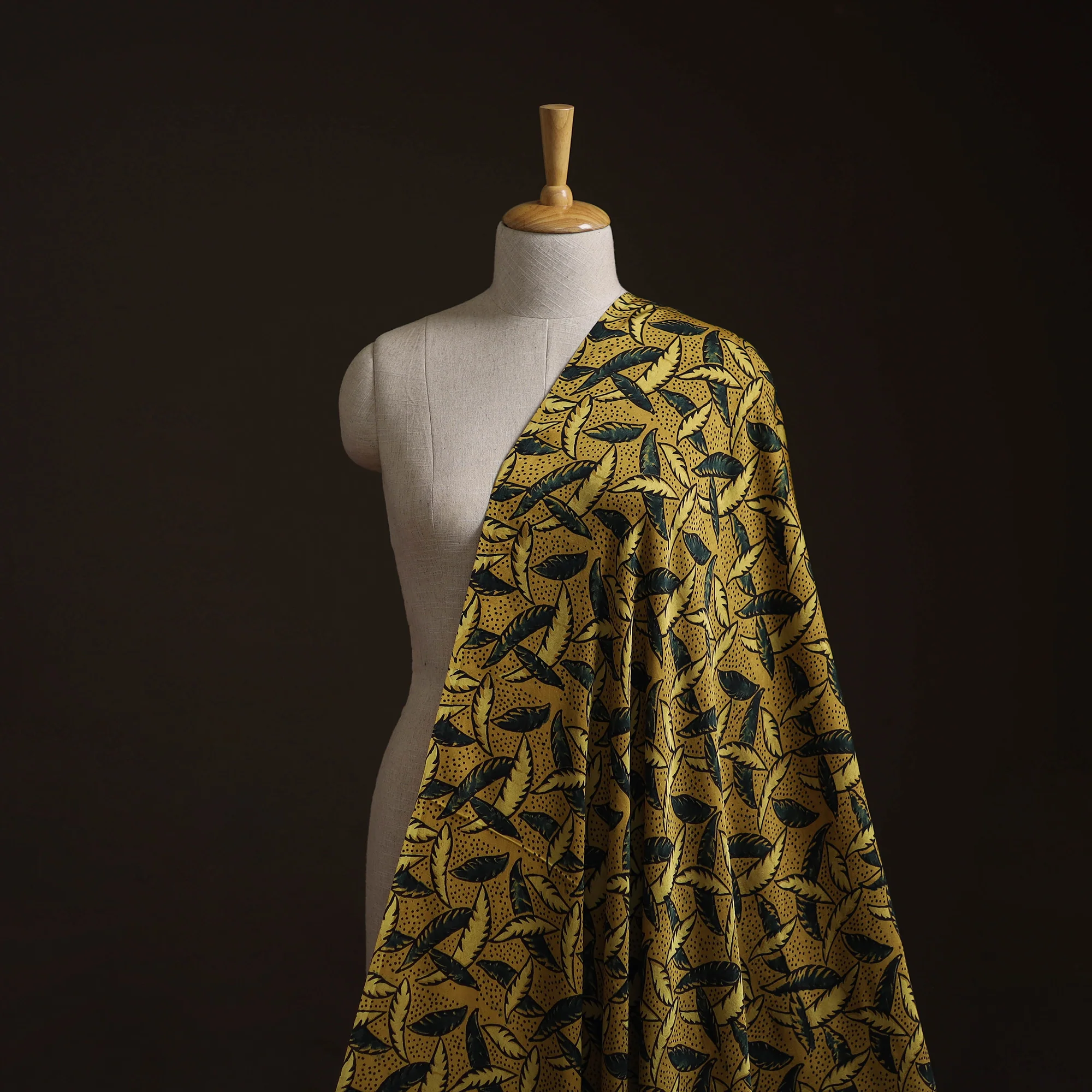 Yellow - Ajrakh Hand Block Print Natural Dyed Modal Silk Fabric 11