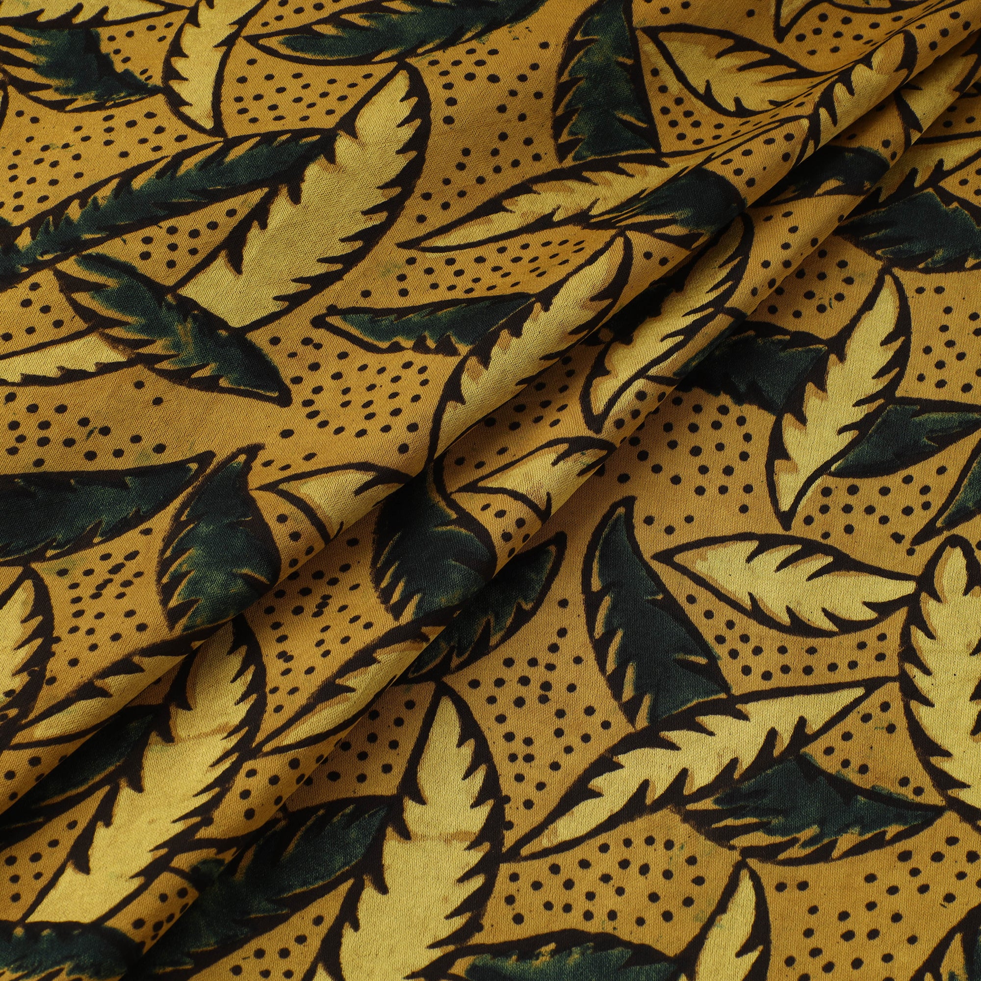 Yellow - Ajrakh Hand Block Print Natural Dyed Modal Silk Fabric 11 - Image 2