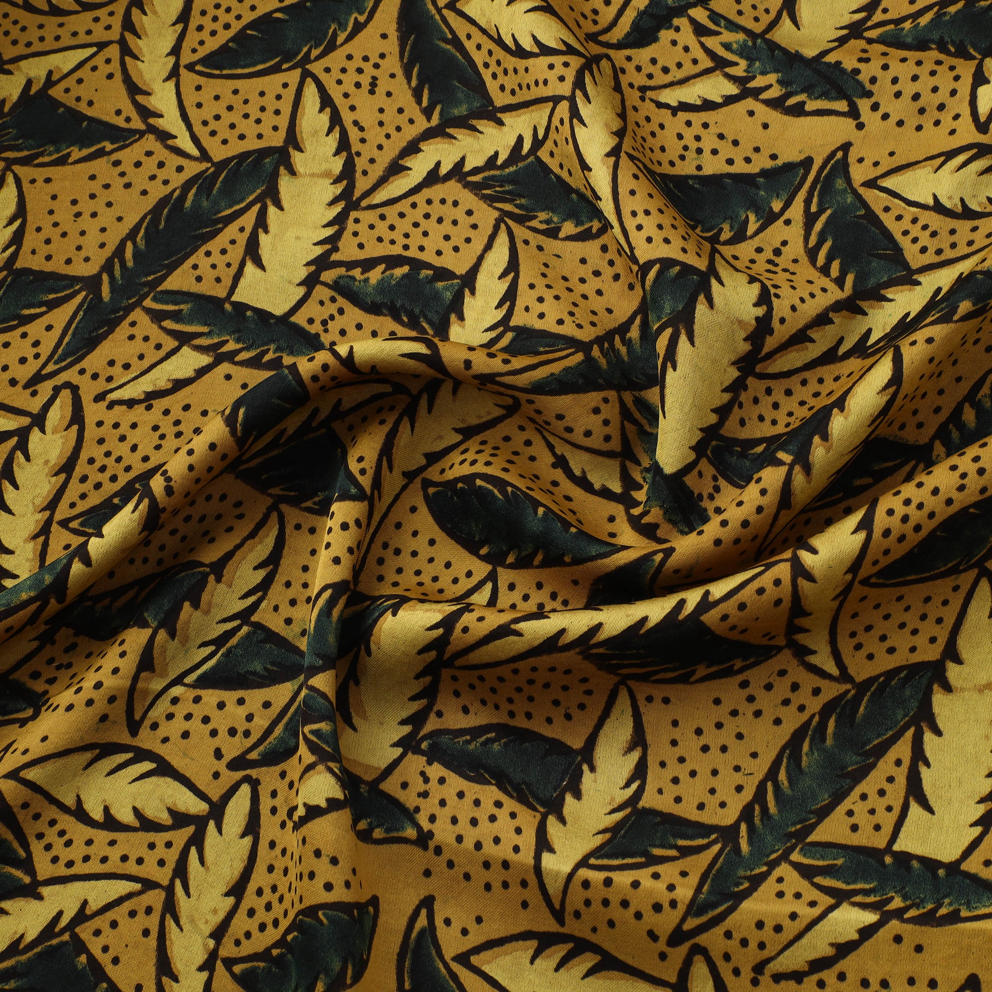 Yellow - Ajrakh Hand Block Print Natural Dyed Modal Silk Fabric 11 - Image 3