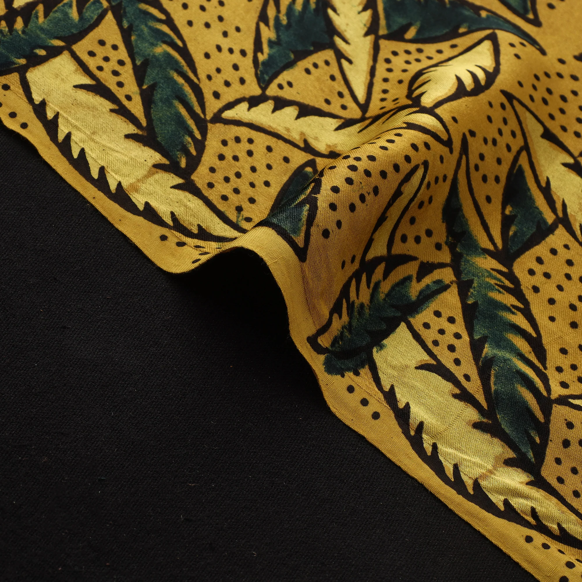 Yellow - Ajrakh Hand Block Print Natural Dyed Modal Silk Fabric 11 - Image 4