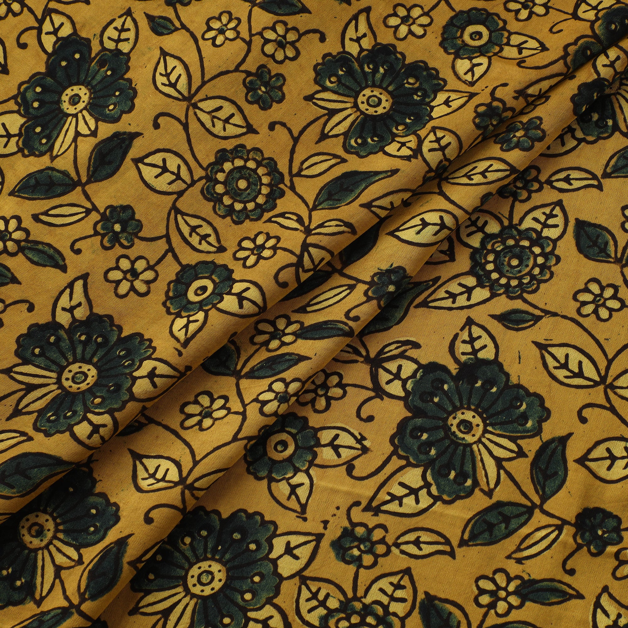 Yellow - Ajrakh Hand Block Print Natural Dyed Modal Silk Fabric 13 - Image 2