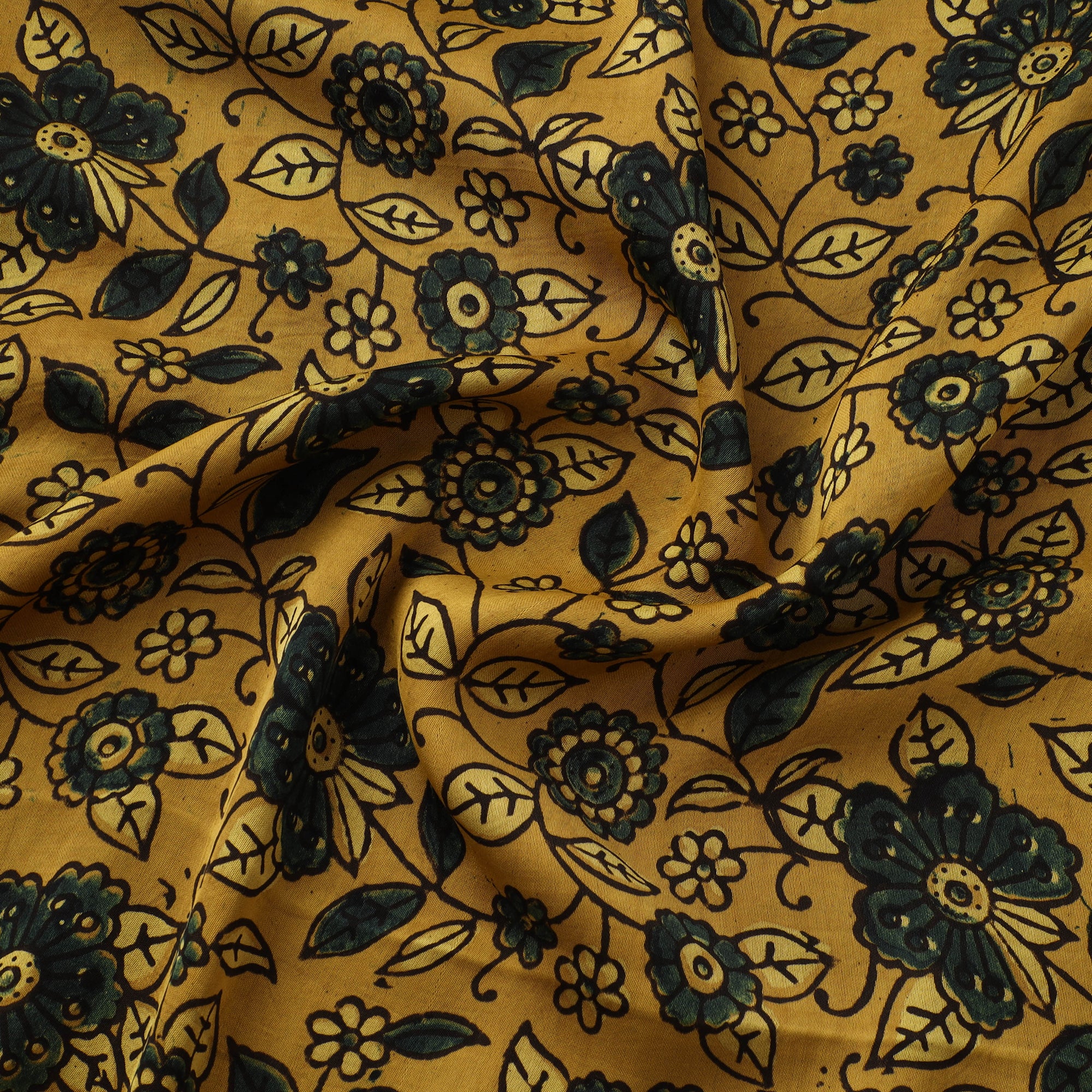 Yellow - Ajrakh Hand Block Print Natural Dyed Modal Silk Fabric 13 - Image 3