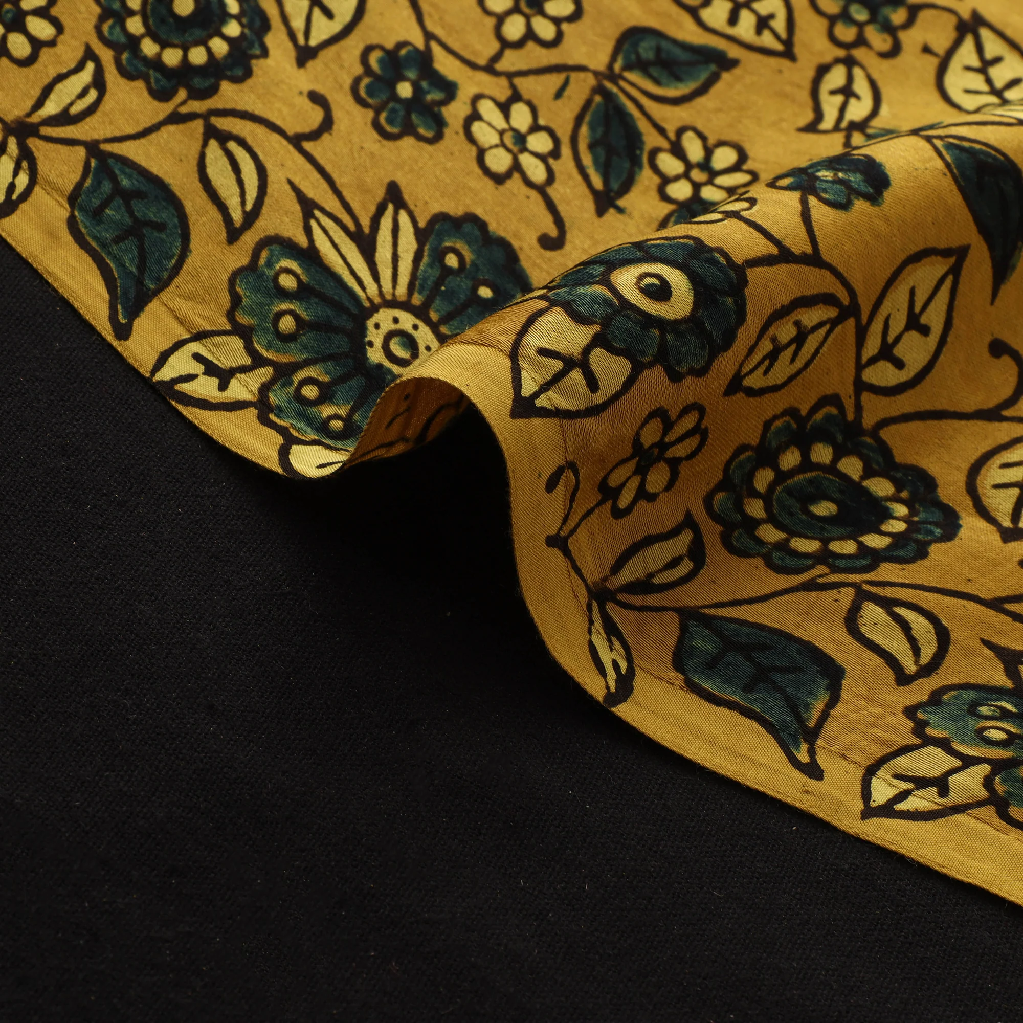 Yellow - Ajrakh Hand Block Print Natural Dyed Modal Silk Fabric 13 - Image 4