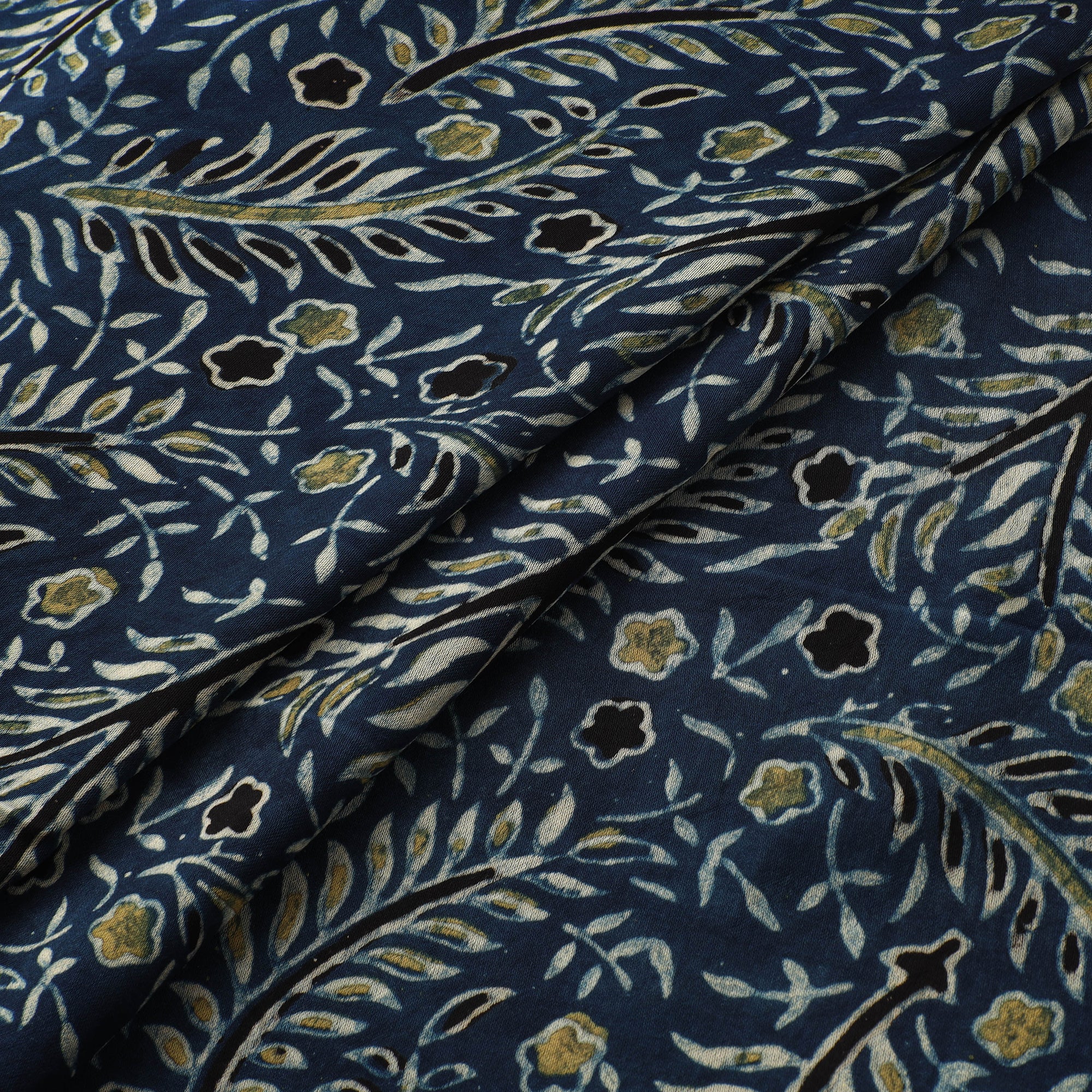 Blue - Ajrakh Hand Block Print Natural Dyed Modal Silk Fabric 15 - Image 2