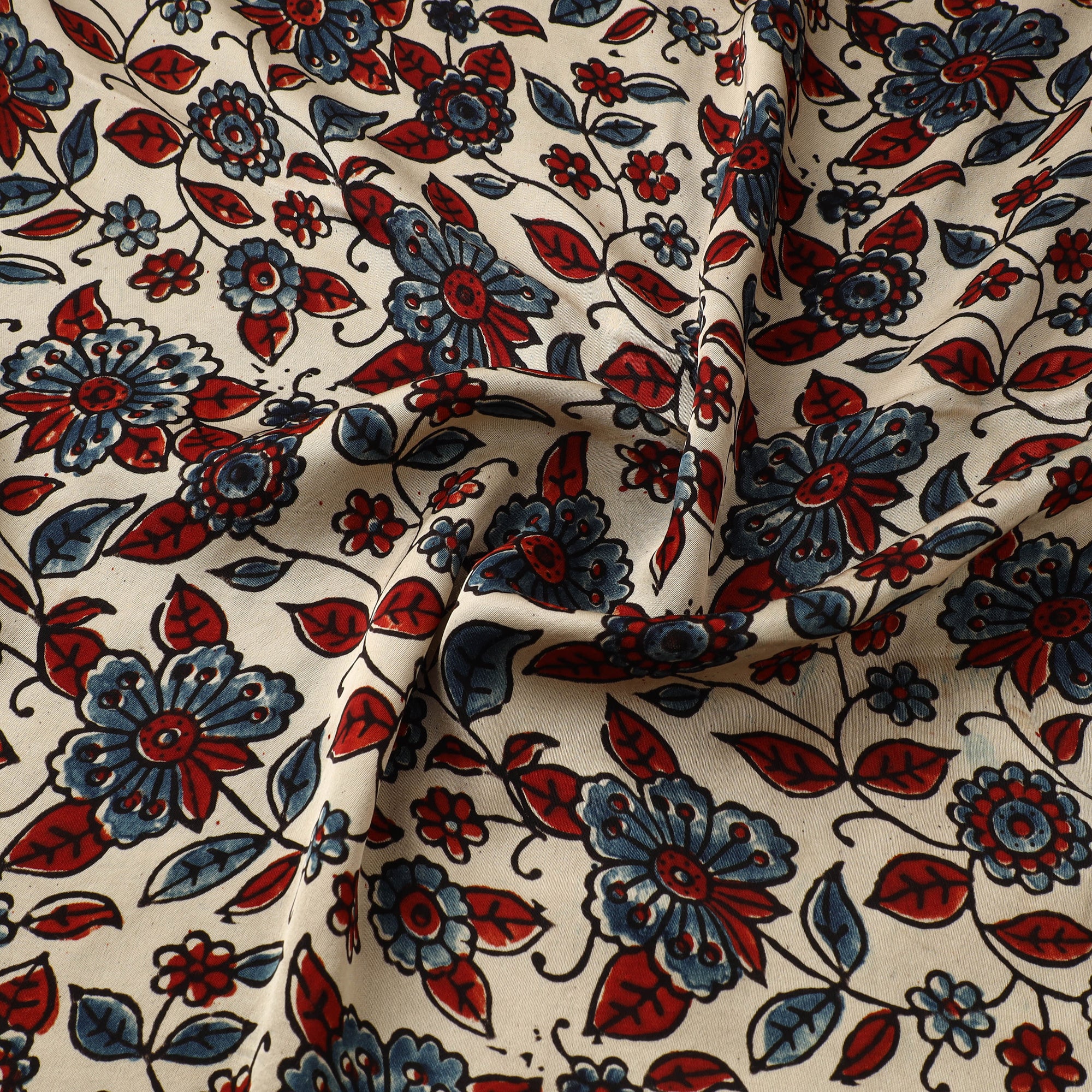 Multicolor - Ajrakh Hand Block Print Natural Dyed Modal Silk Fabric 17 - Image 3