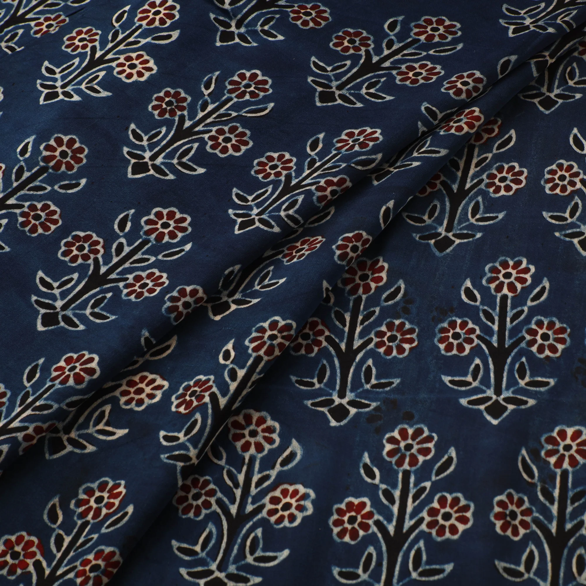 Blue - Ajrakh Hand Block Print Natural Dyed Modal Silk Fabric 18 - Image 2