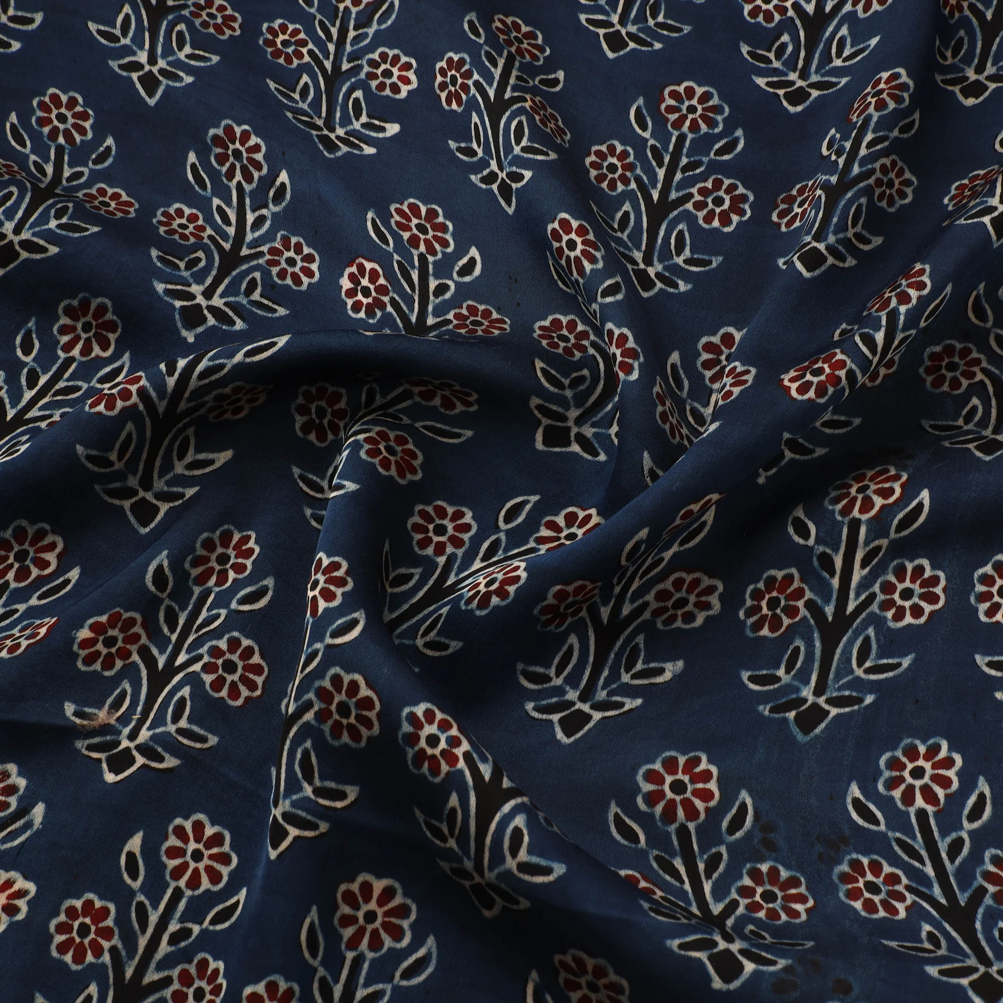 Blue - Ajrakh Hand Block Print Natural Dyed Modal Silk Fabric 18 - Image 3