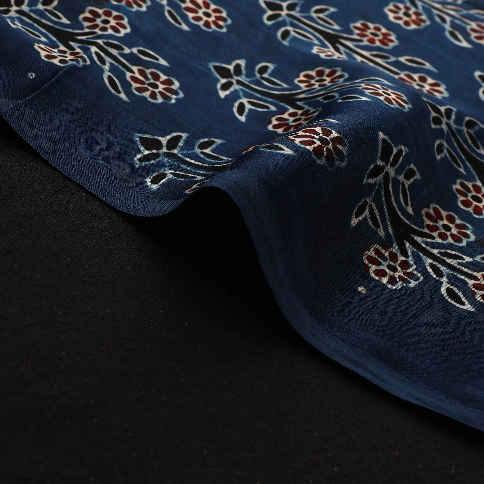 Blue - Ajrakh Hand Block Print Natural Dyed Modal Silk Fabric 18 - Image 4