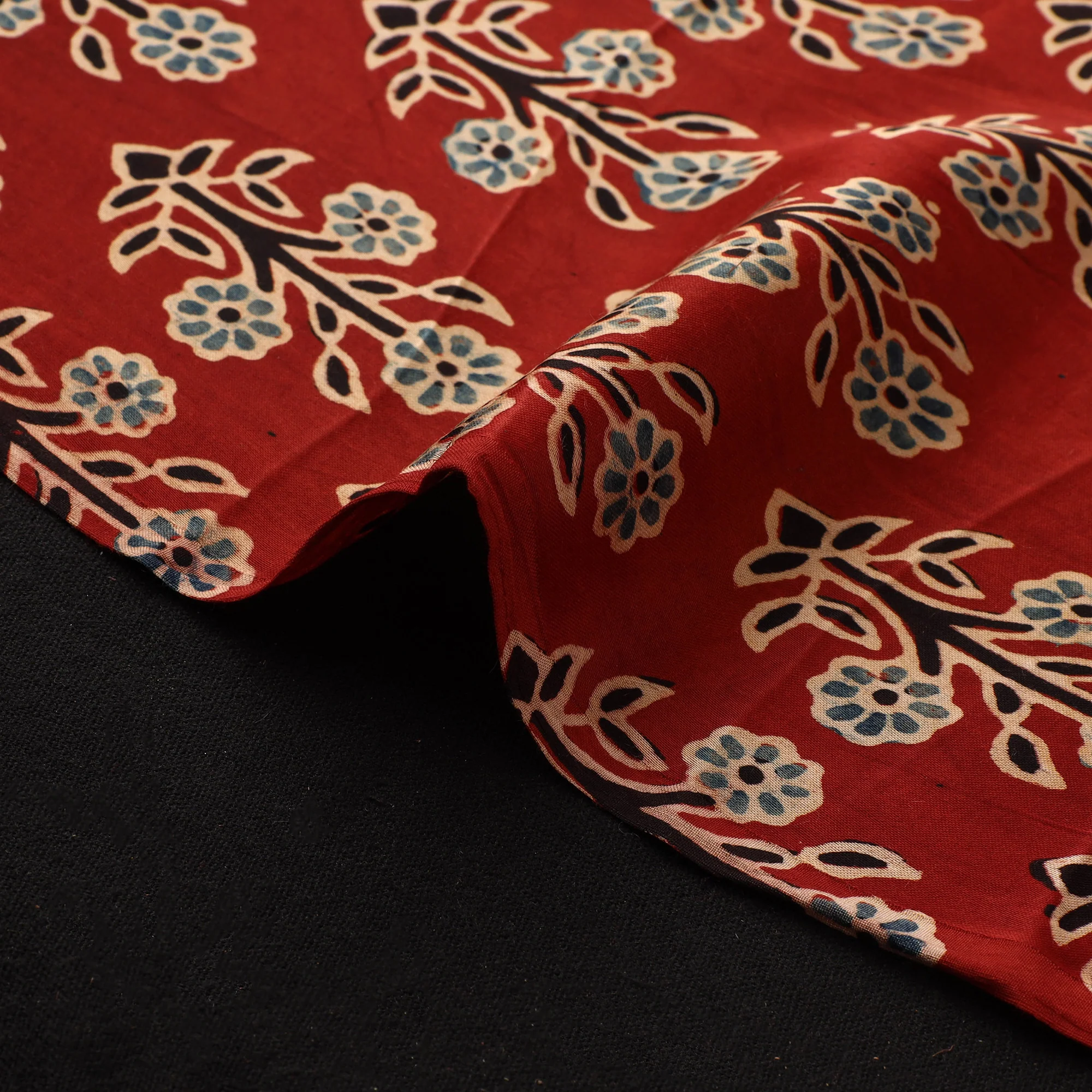Red - Ajrakh Hand Block Print Natural Dyed Modal Silk Fabric 19 - Image 4