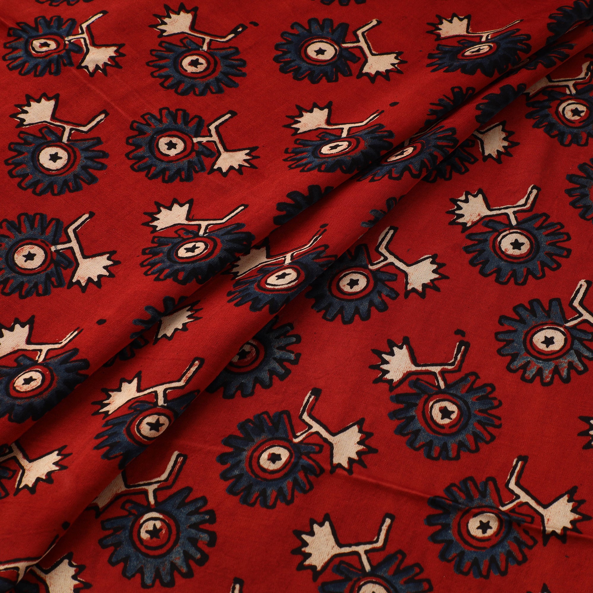 Red - Ajrakh Hand Block Print Natural Dyed Modal Silk Fabric 22 - Image 2