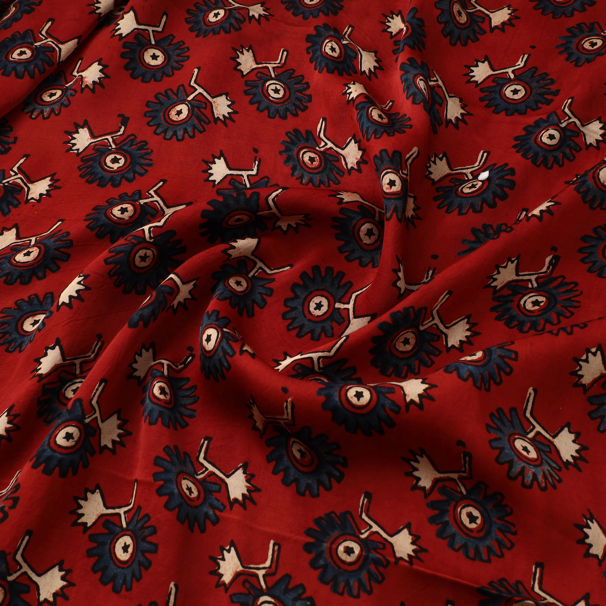 Red - Ajrakh Hand Block Print Natural Dyed Modal Silk Fabric 22 - Image 3