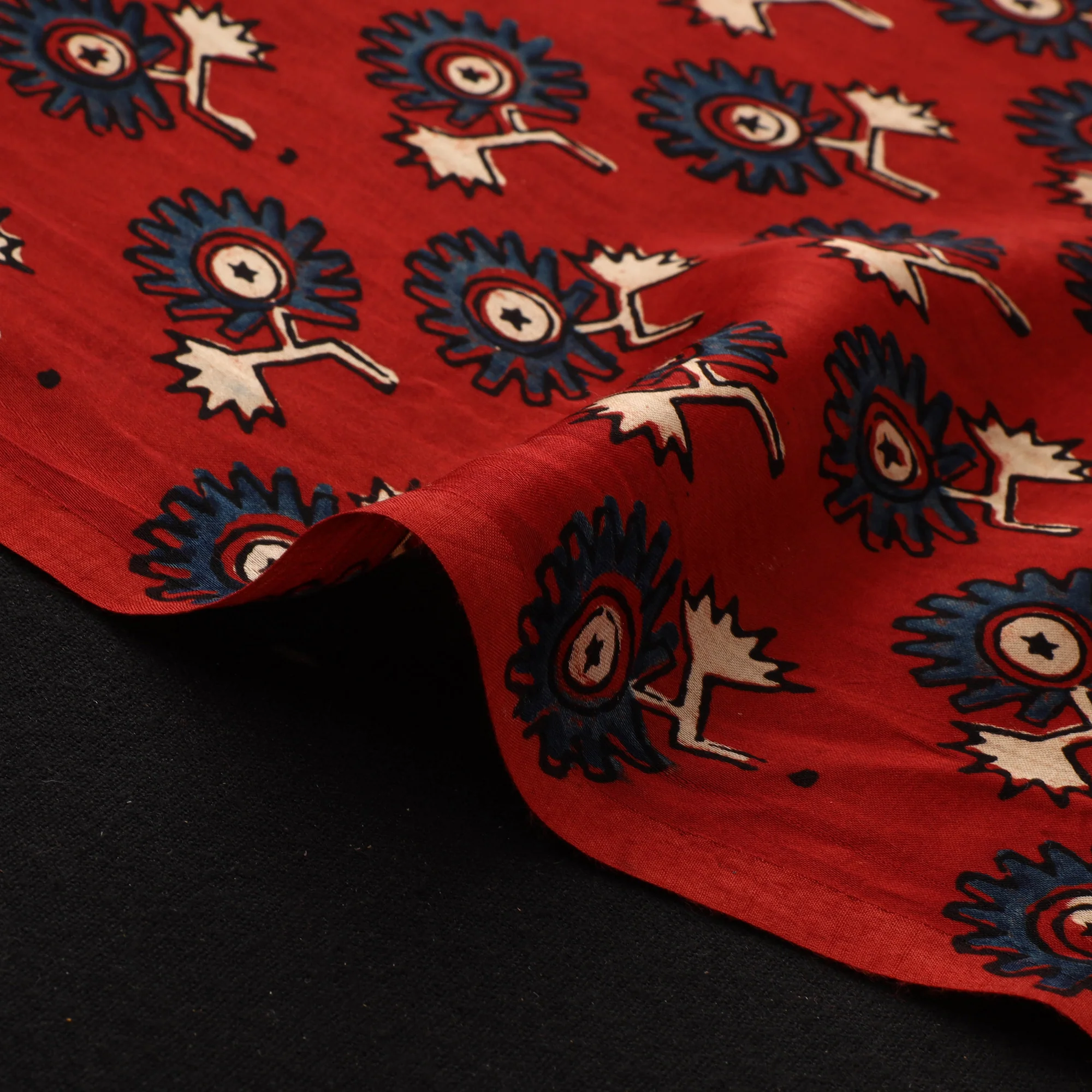 Red - Ajrakh Hand Block Print Natural Dyed Modal Silk Fabric 22 - Image 4