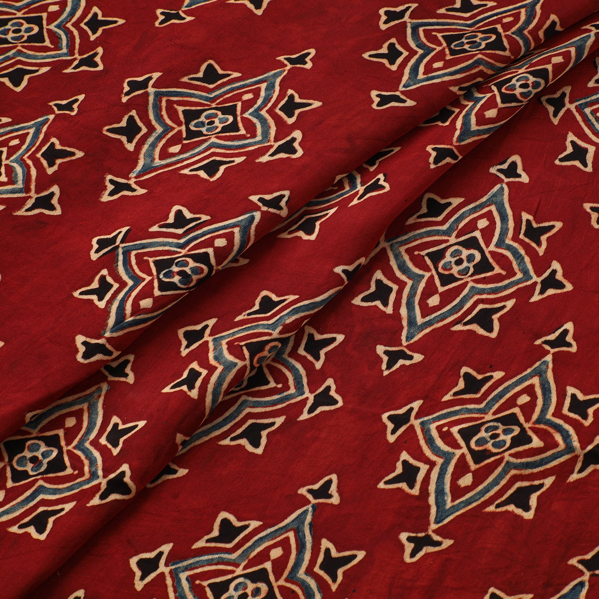 Red - Ajrakh Hand Block Print Natural Dyed Modal Silk Fabric 25 - Image 2