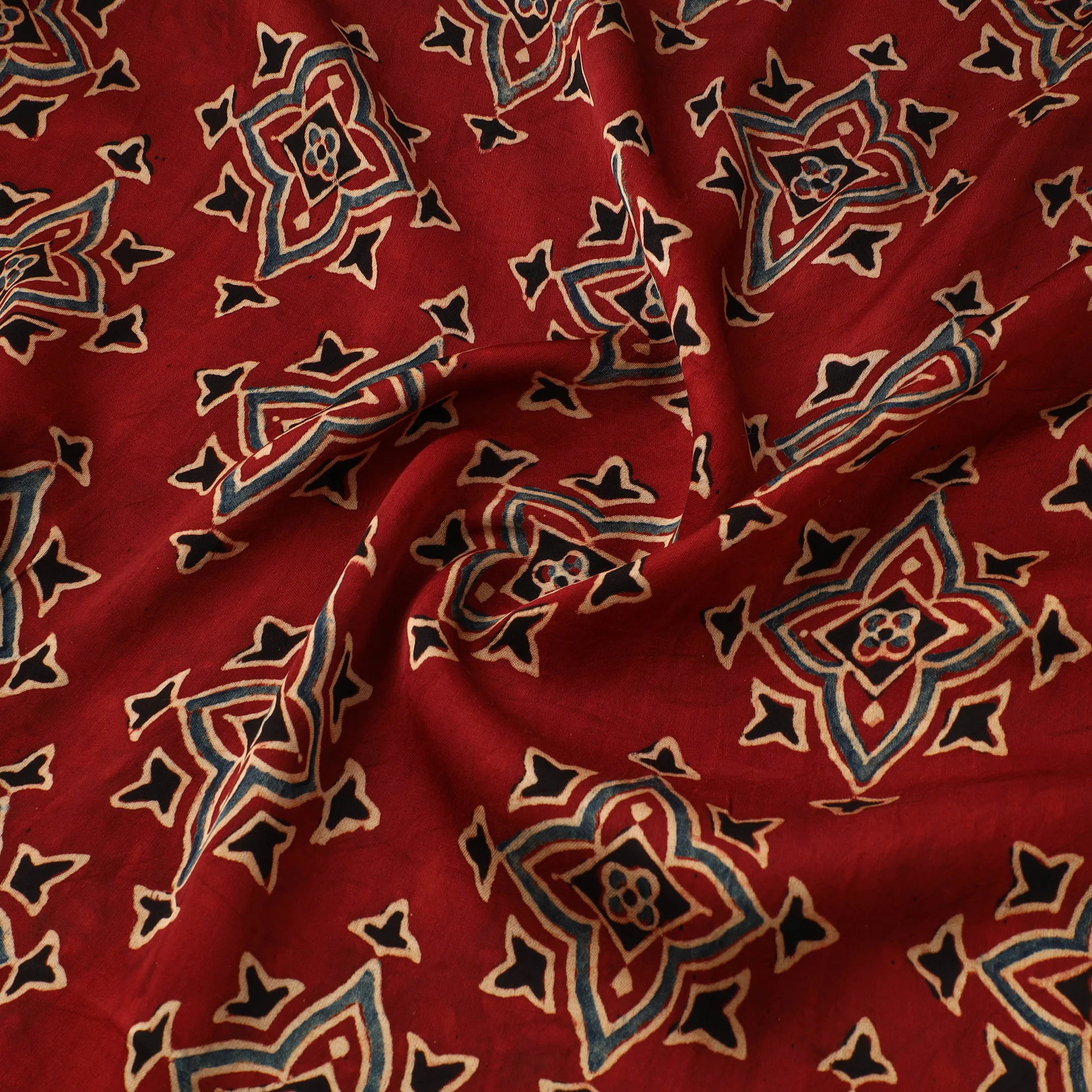 Red - Ajrakh Hand Block Print Natural Dyed Modal Silk Fabric 25 - Image 3