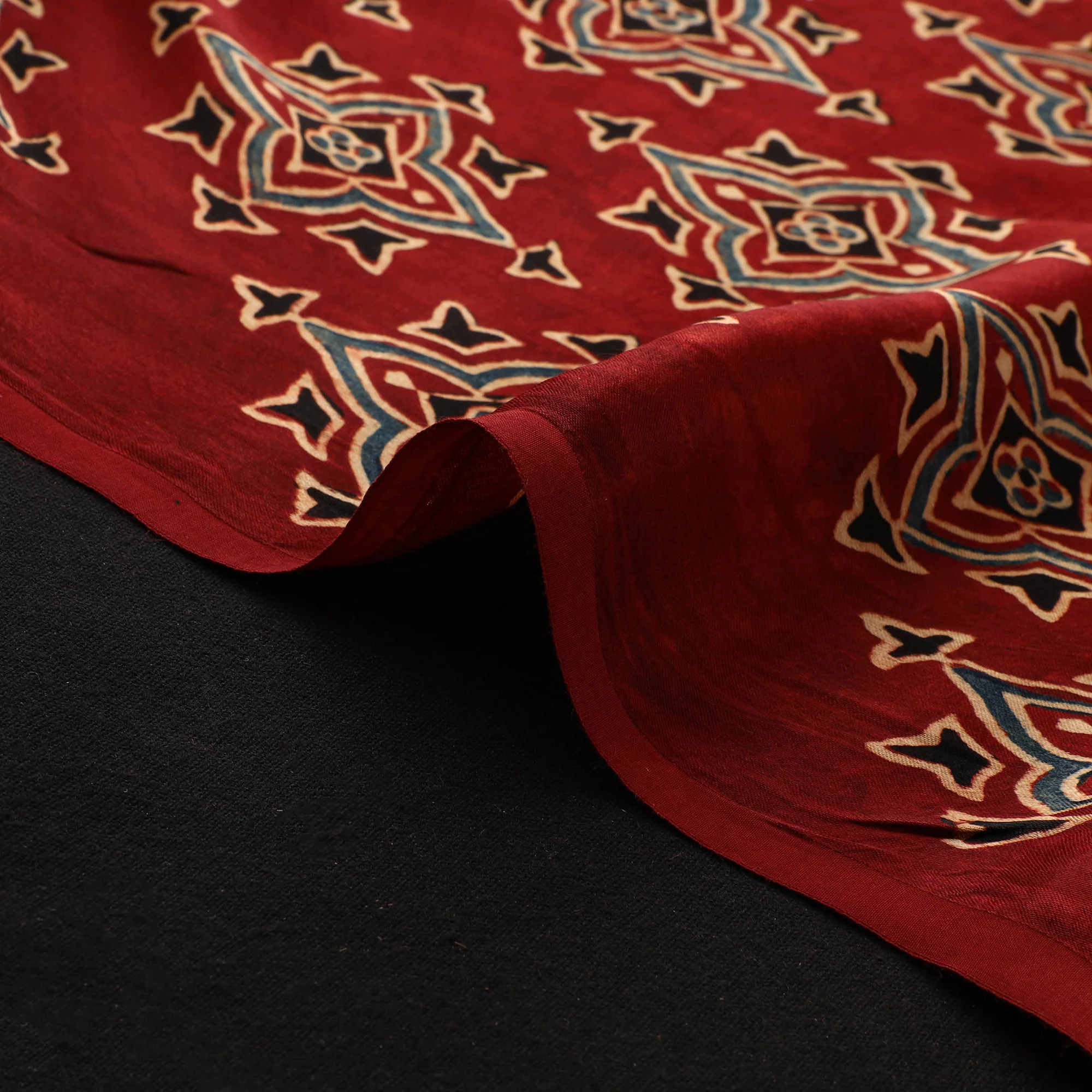 Red - Ajrakh Hand Block Print Natural Dyed Modal Silk Fabric 25 - Image 4