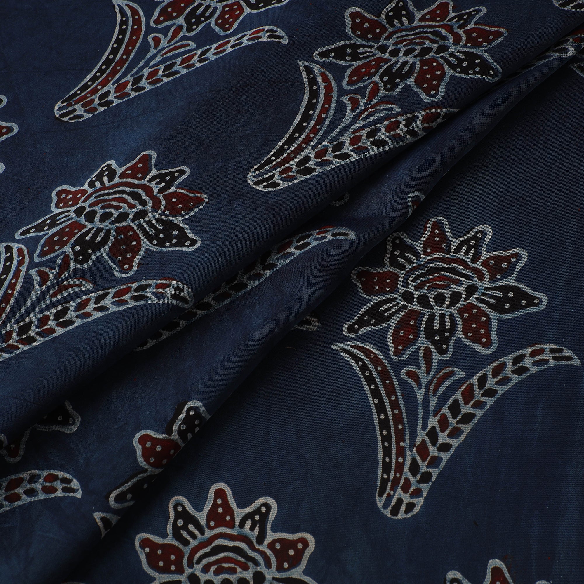 Blue - Ajrakh Hand Block Print Natural Dyed Modal Silk Fabric 26 - Image 2