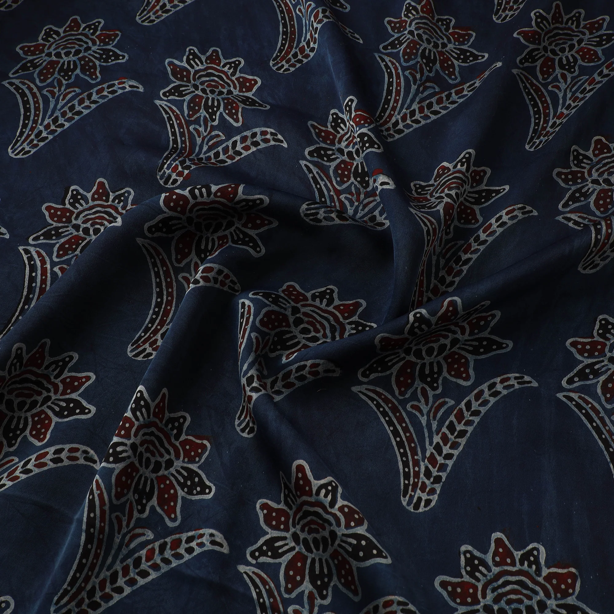 Blue - Ajrakh Hand Block Print Natural Dyed Modal Silk Fabric 26 - Image 3