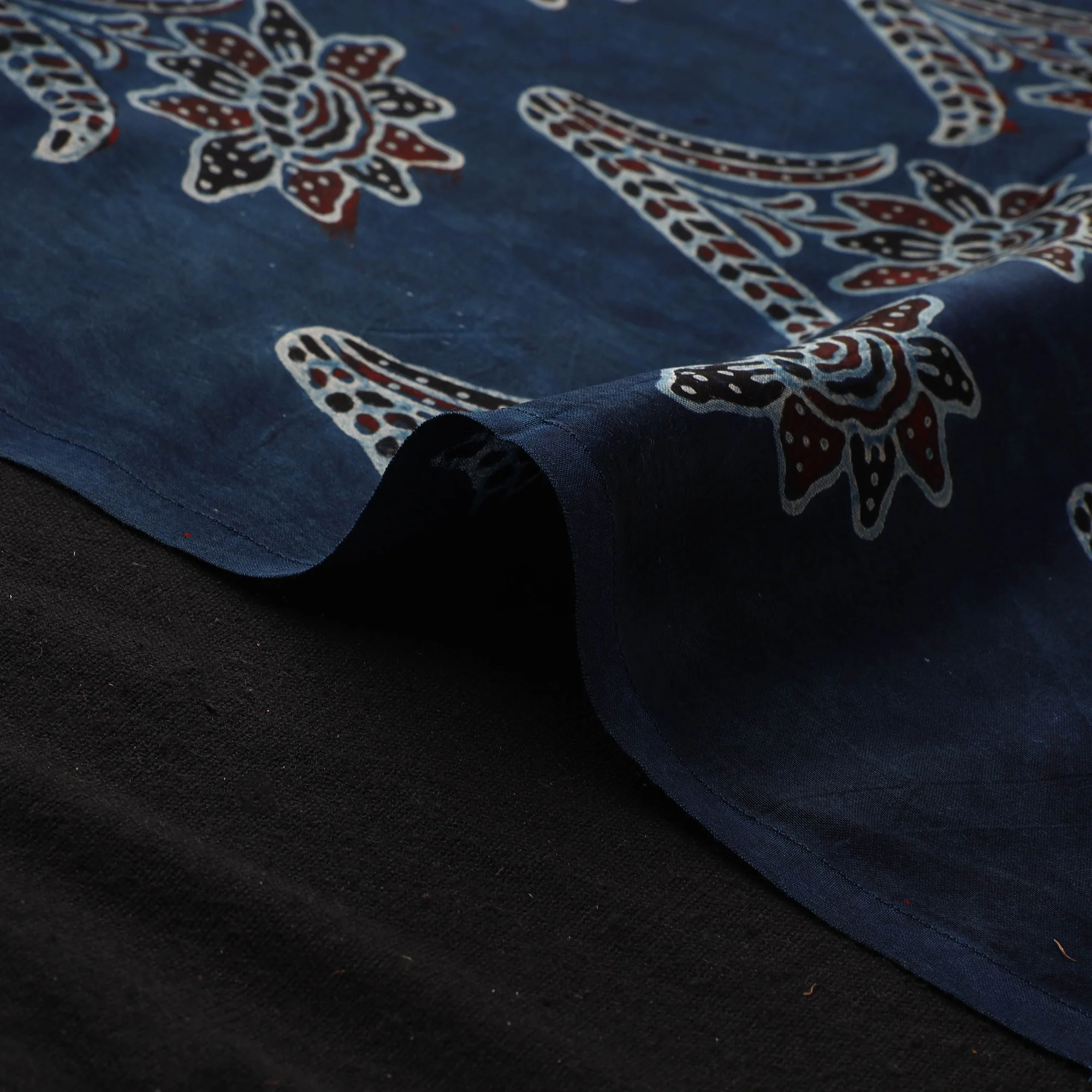 Blue - Ajrakh Hand Block Print Natural Dyed Modal Silk Fabric 26 - Image 4