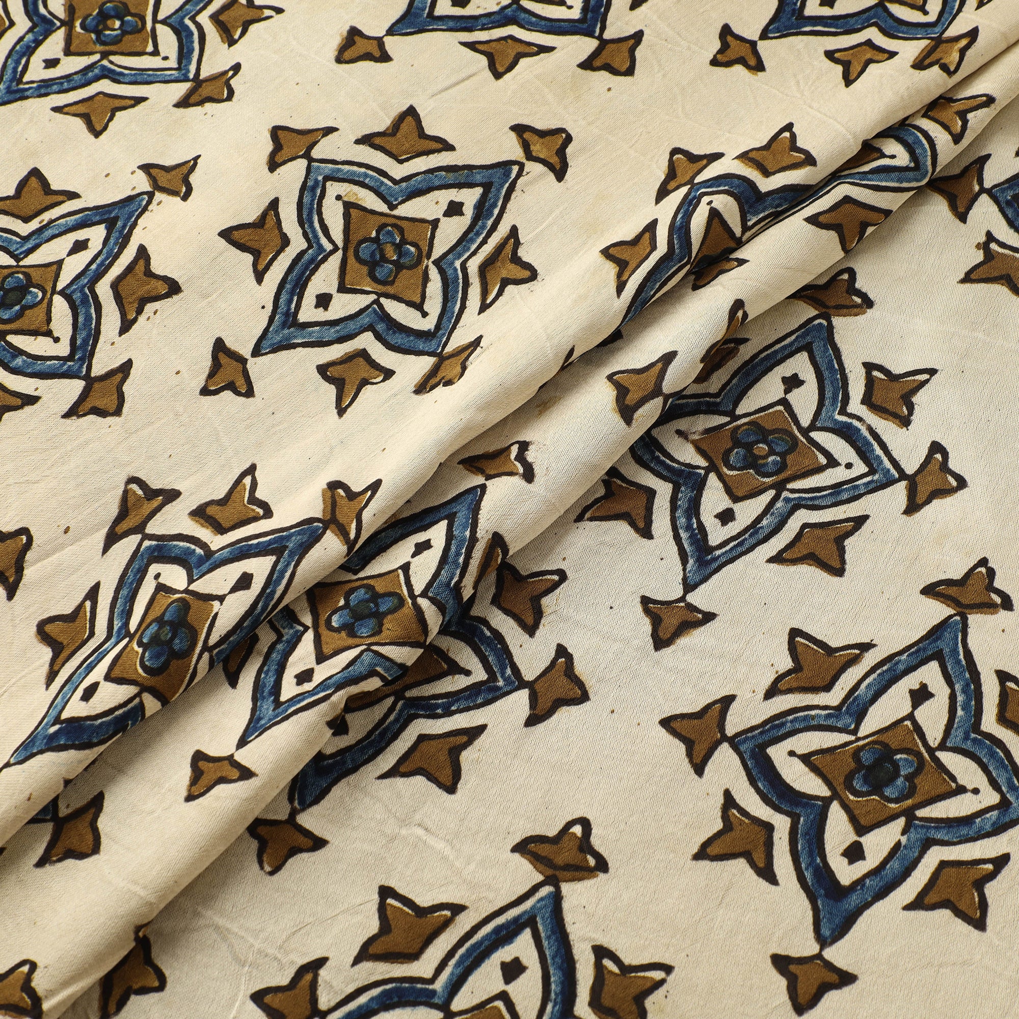 Beige - Ajrakh Hand Block Print Natural Dyed Modal Silk Fabric 27 - Image 2