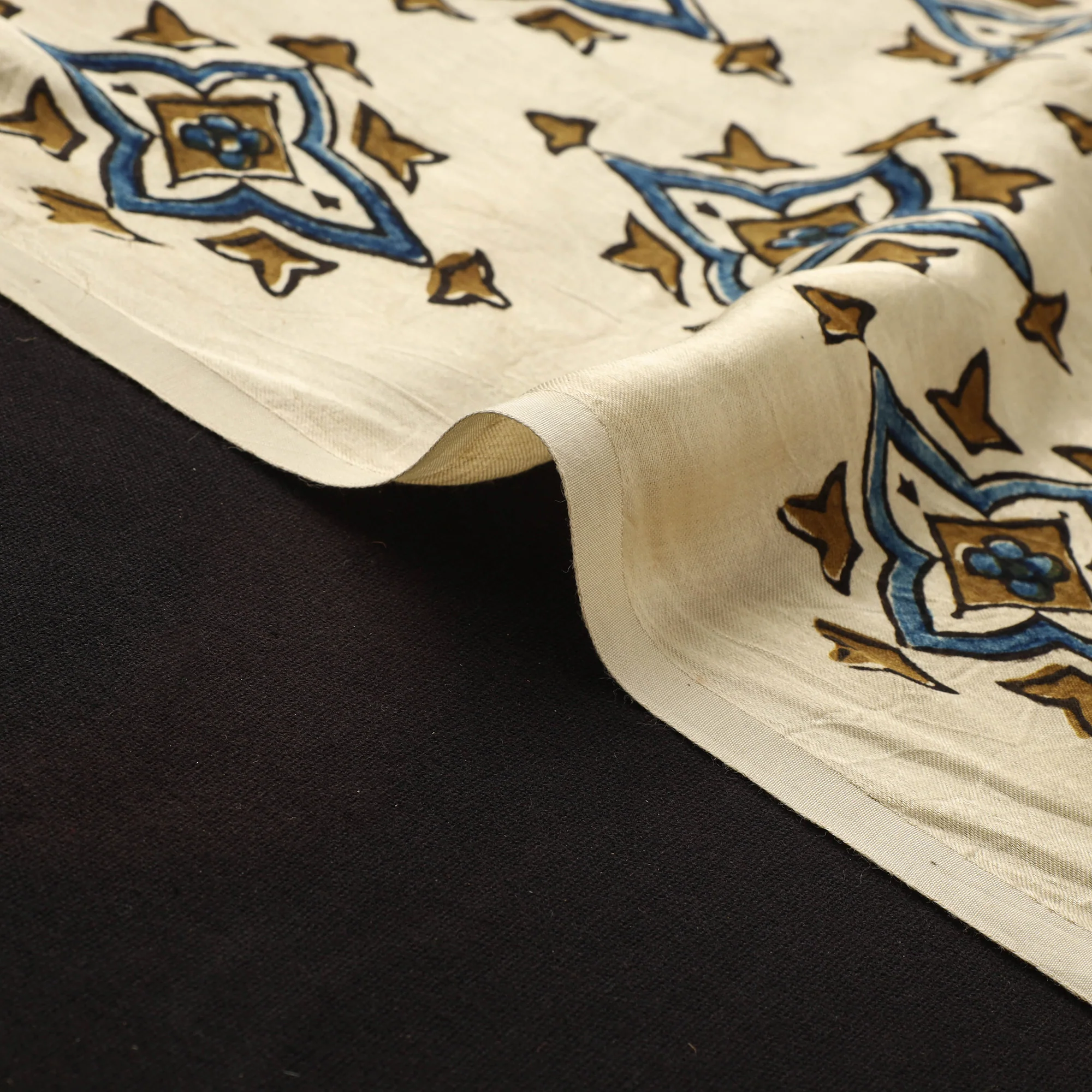 Beige - Ajrakh Hand Block Print Natural Dyed Modal Silk Fabric 27 - Image 4