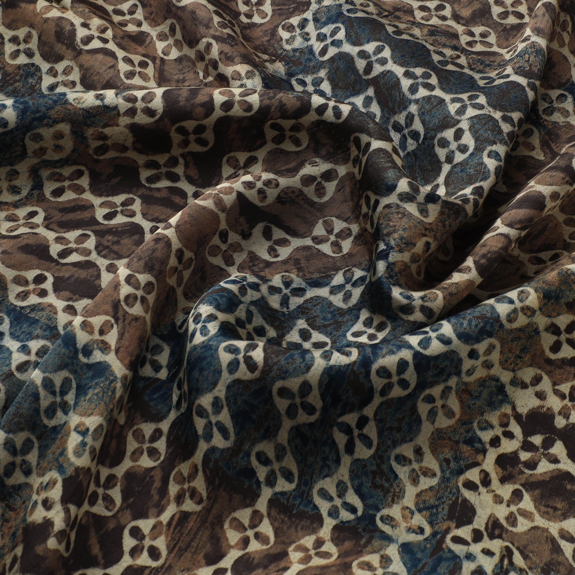 Brown - Ajrakh Hand Block Print Natural Dyed Modal Silk Fabric 39 - Image 3