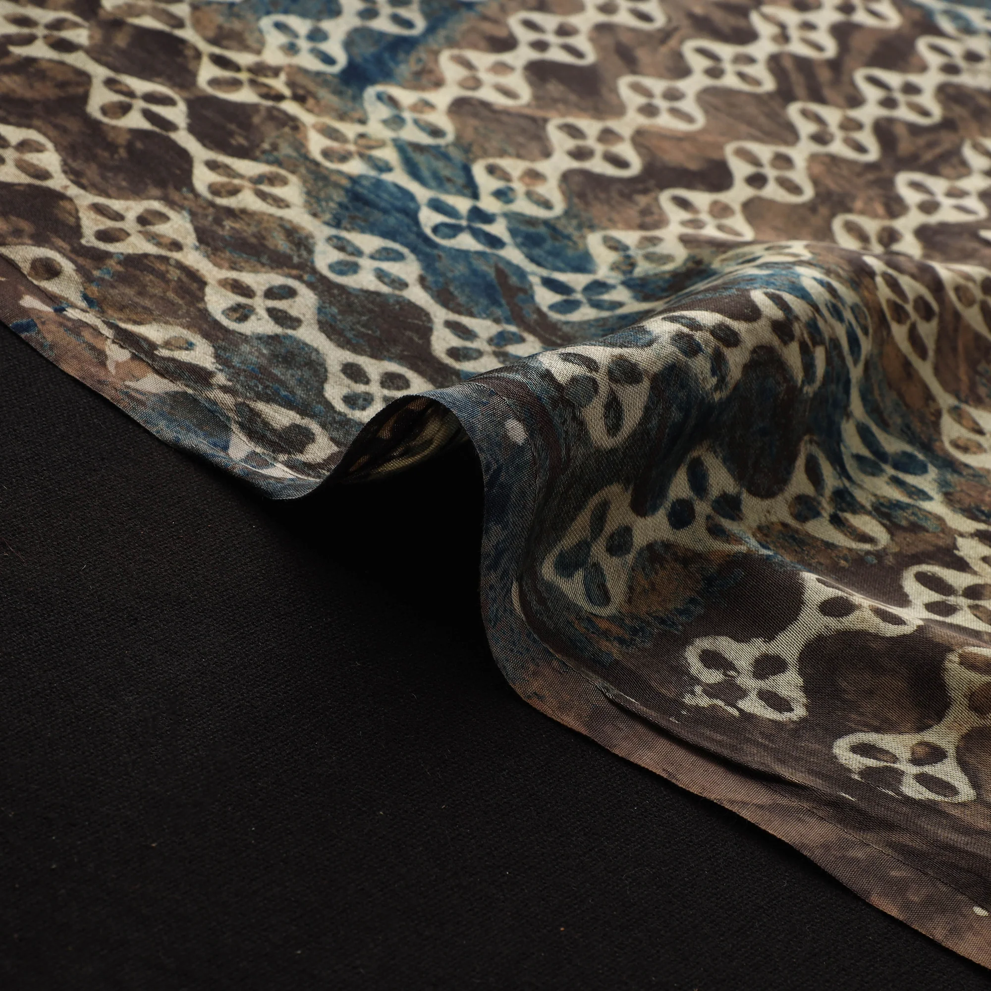 Brown - Ajrakh Hand Block Print Natural Dyed Modal Silk Fabric 39 - Image 4