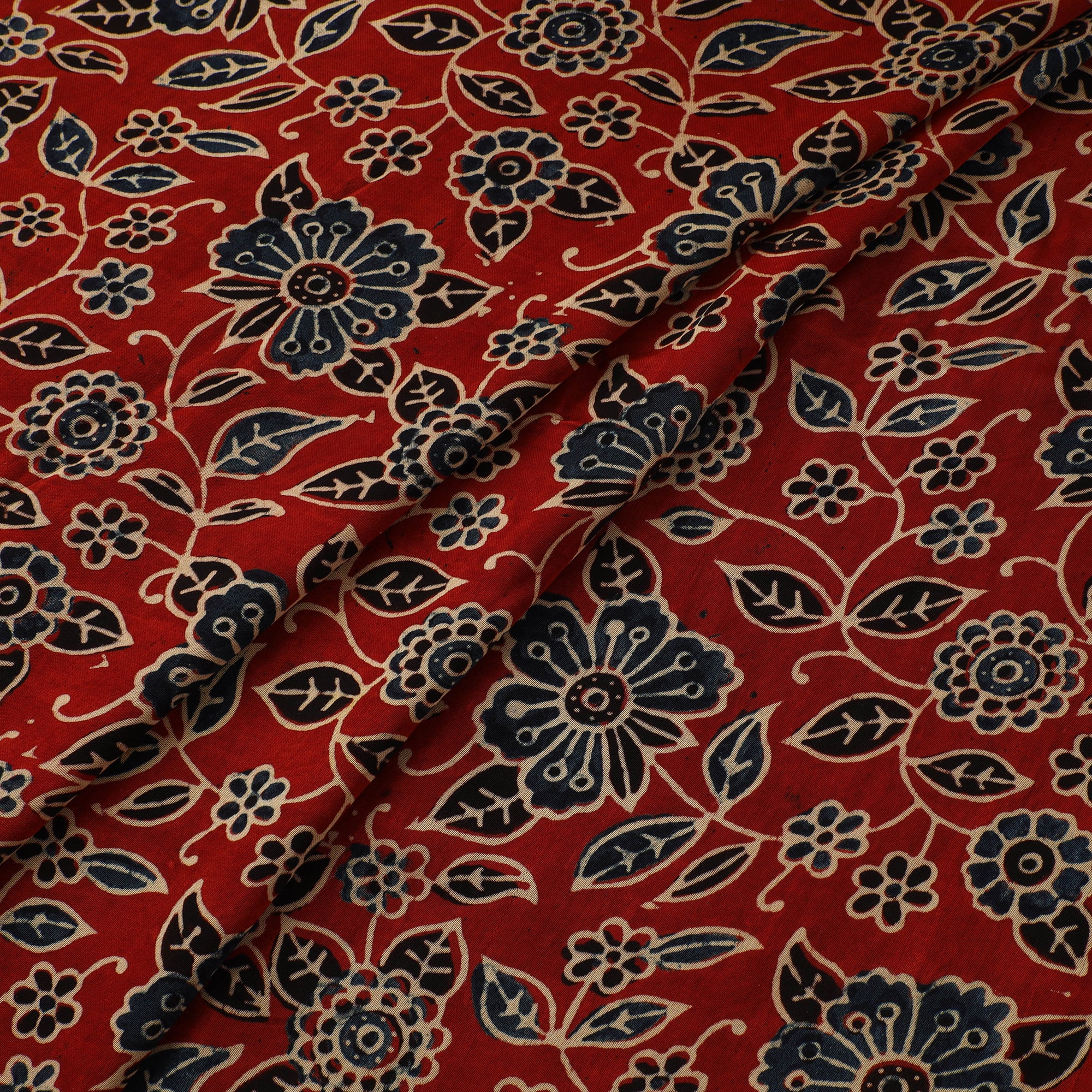 Red - Ajrakh Hand Block Print Natural Dyed Modal Silk Fabric 41 - Image 2