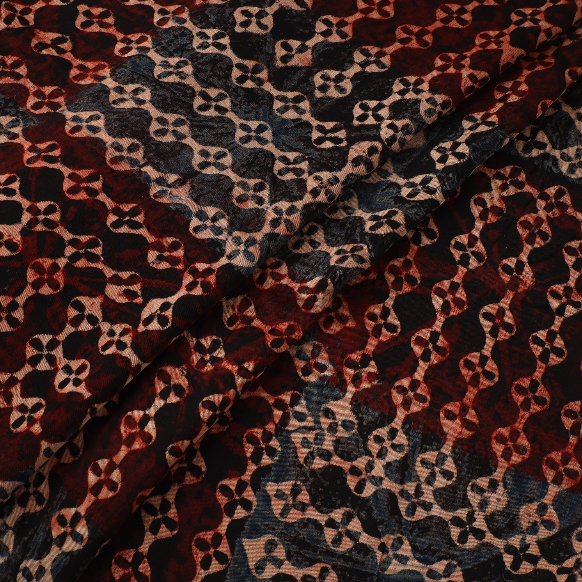 Multicolor - Ajrakh Hand Block Print Natural Dyed Modal Silk Fabric 43 - Image 2