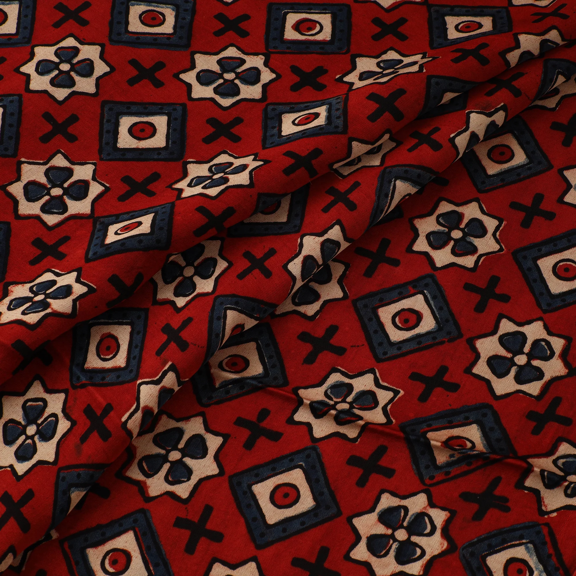 Red - Ajrakh Hand Block Print Natural Dyed Modal Silk Fabric 46 - Image 2
