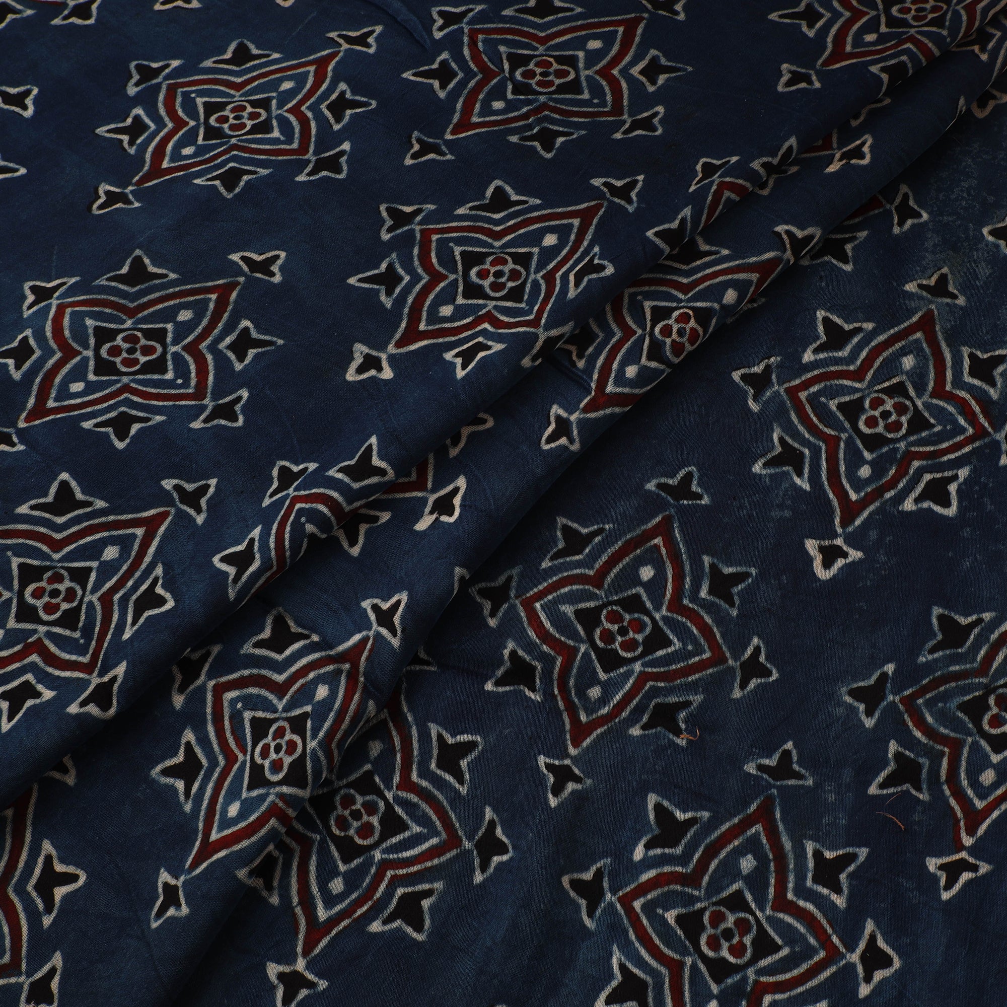 Blue - Ajrakh Hand Block Print Natural Dyed Modal Silk Fabric 48 - Image 2