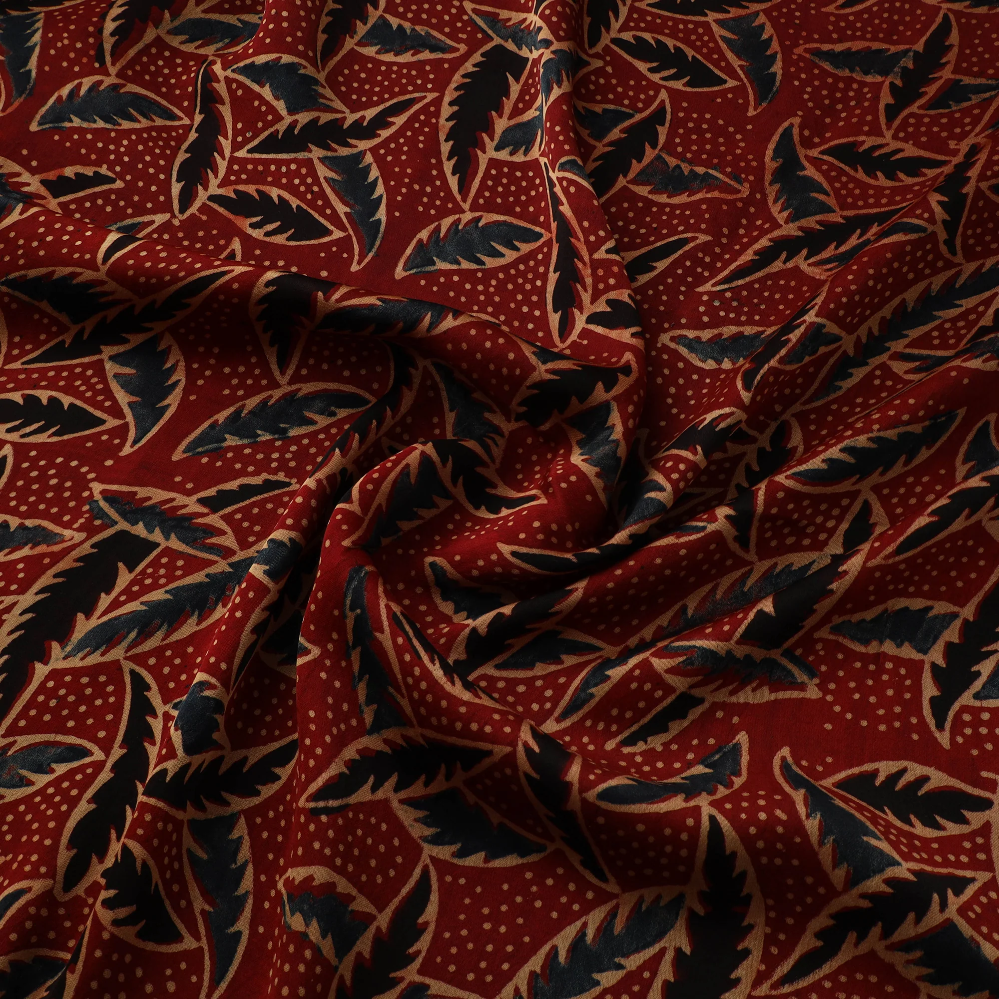 Red - Ajrakh Hand Block Print Natural Dyed Modal Silk Fabric 49 - Image 3
