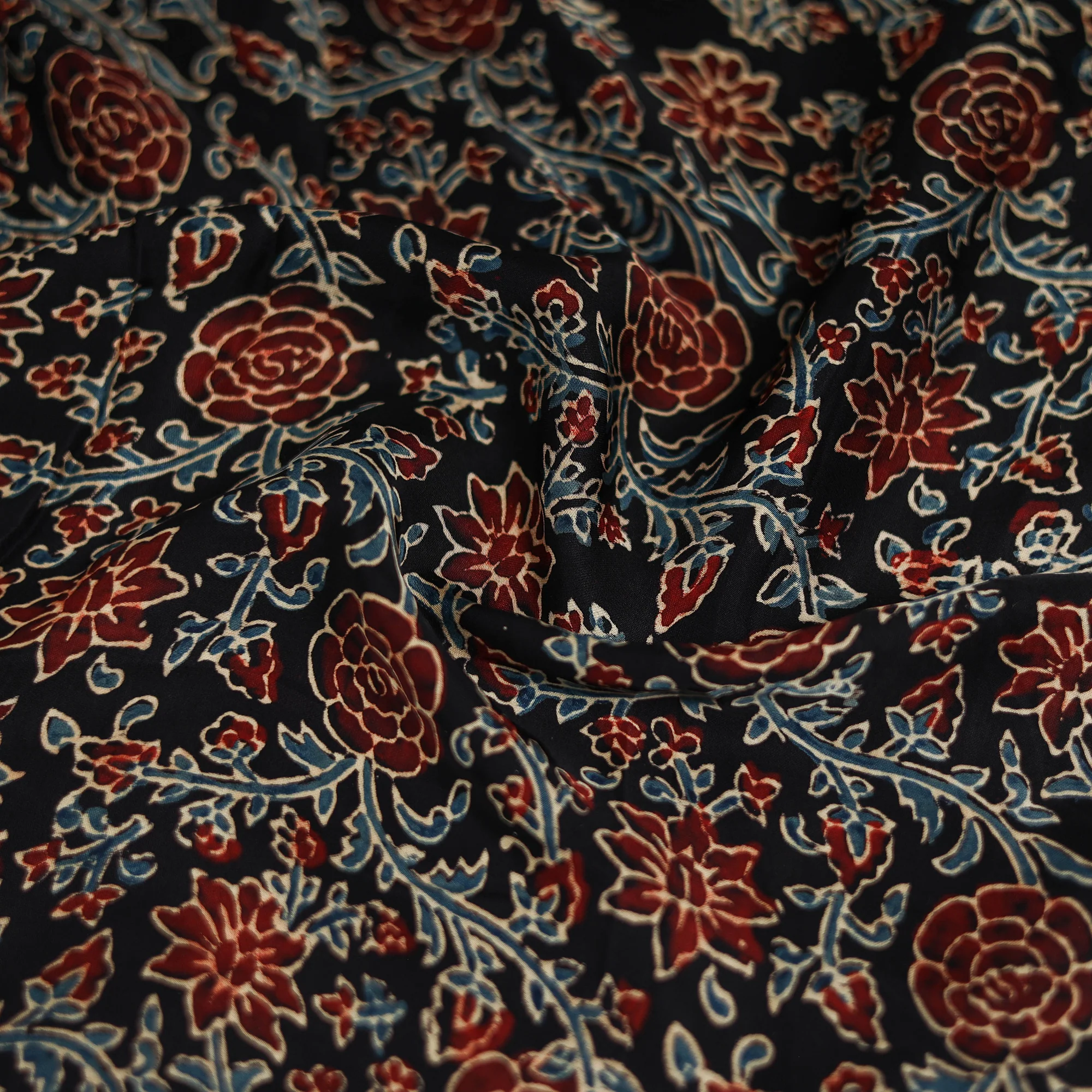Black - Ajrakh Hand Block Print Natural Dyed Modal Silk Scarf 10 - Image 3