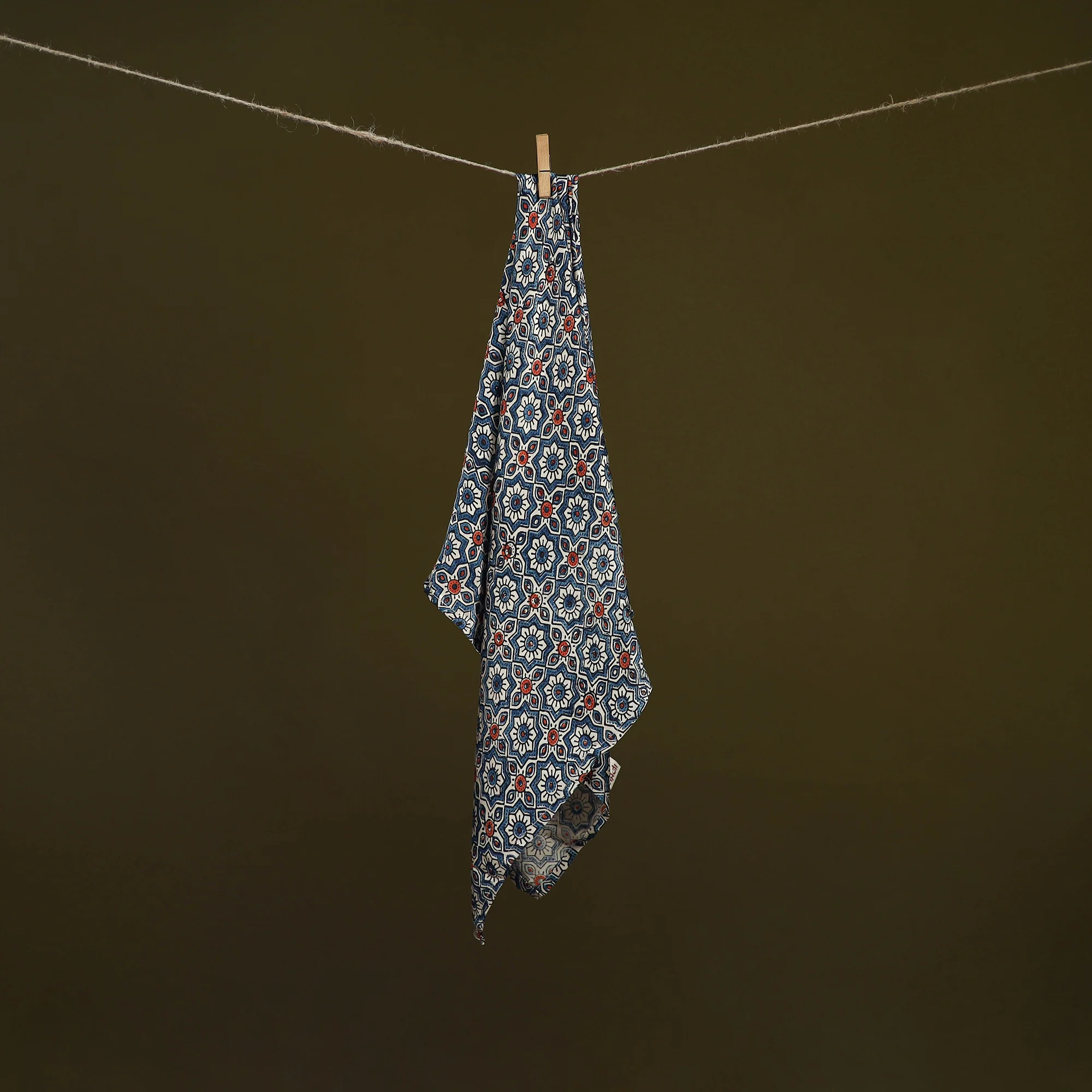 Blue - Ajrakh Hand Block Print Natural Dyed Modal Silk Scarf 18 - Image 2