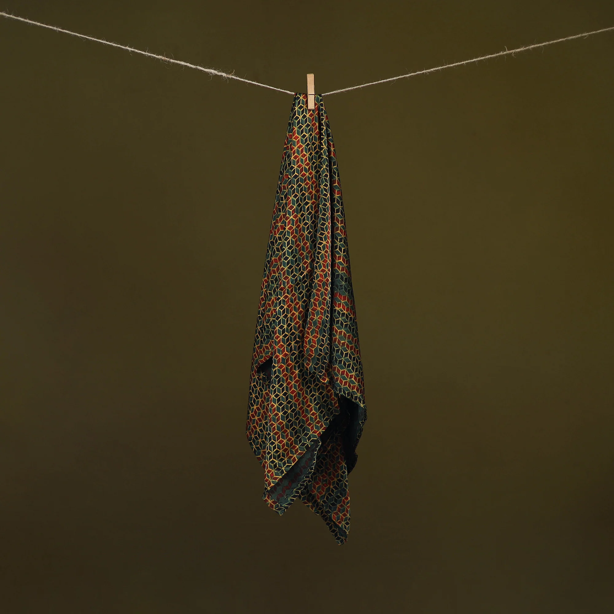 Green - ajrakh Hand Block Print Natural Dyed Modal Silk Scarf 20 - Image 2