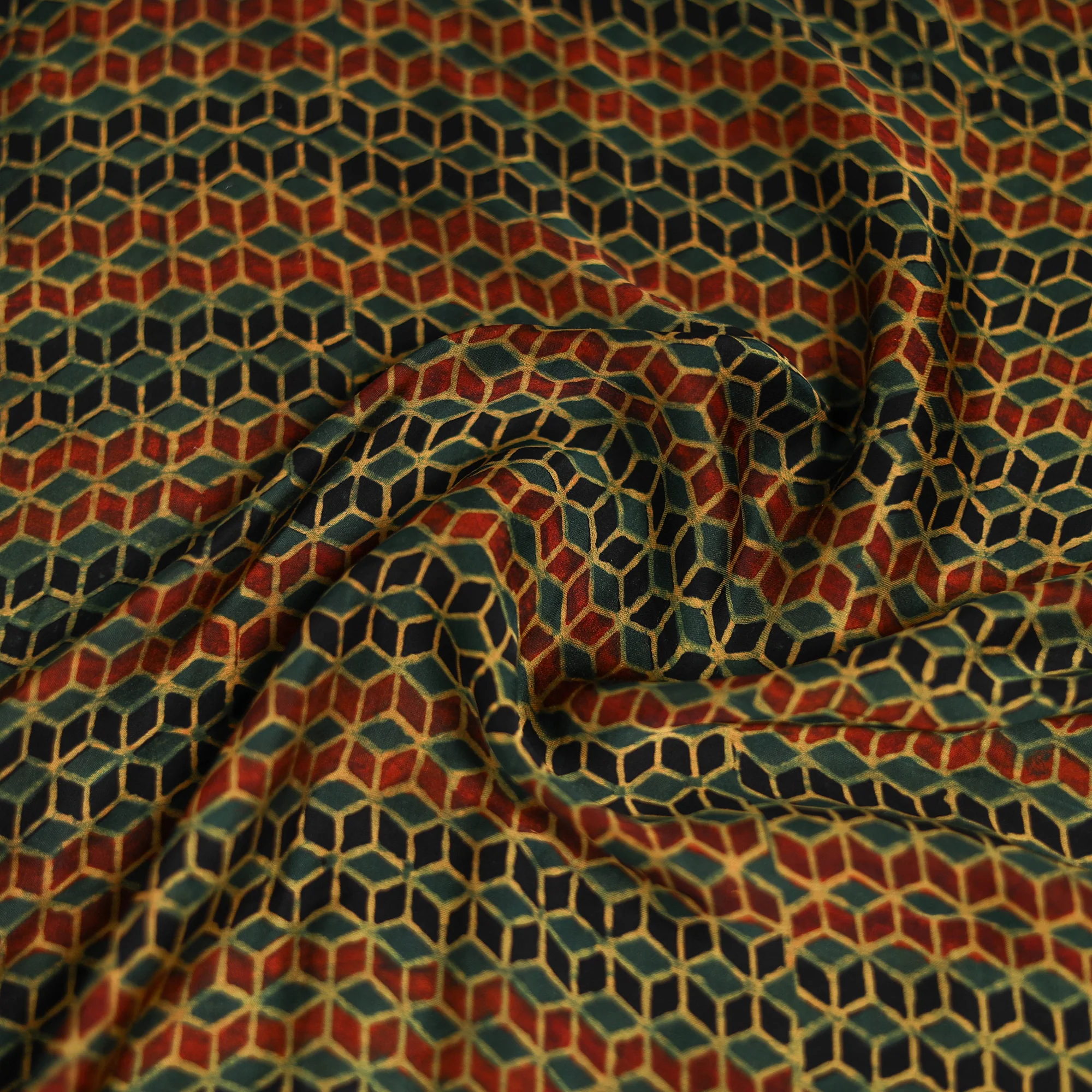 Green - ajrakh Hand Block Print Natural Dyed Modal Silk Scarf 20 - Image 3
