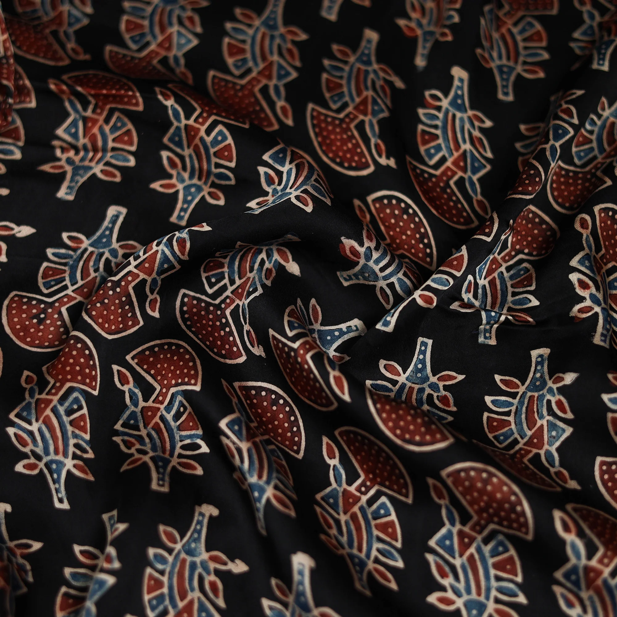Black - Ajrakh Hand Block Print Natural Dyed Modal Silk Scarf 23 - Image 3