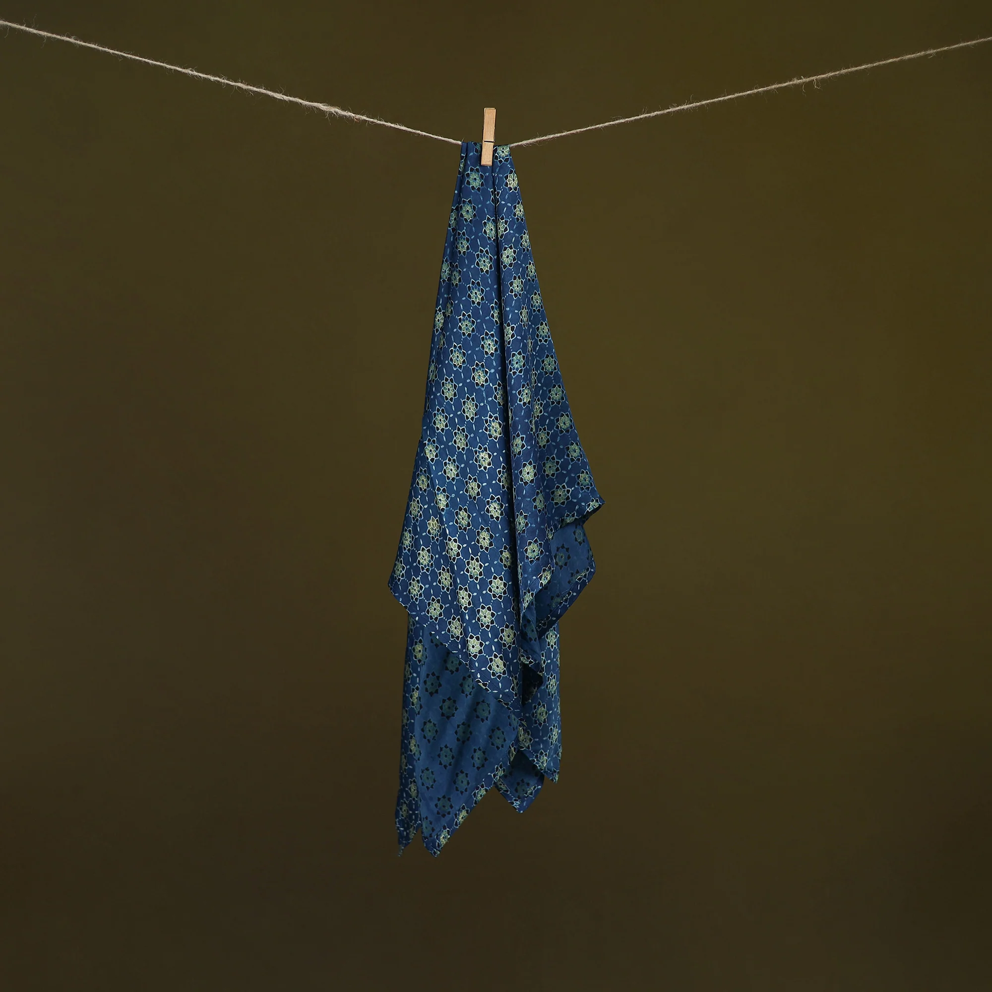Blue - Ajrakh Hand Block Print Natural Dyed Modal Silk Scarf 24 - Image 2
