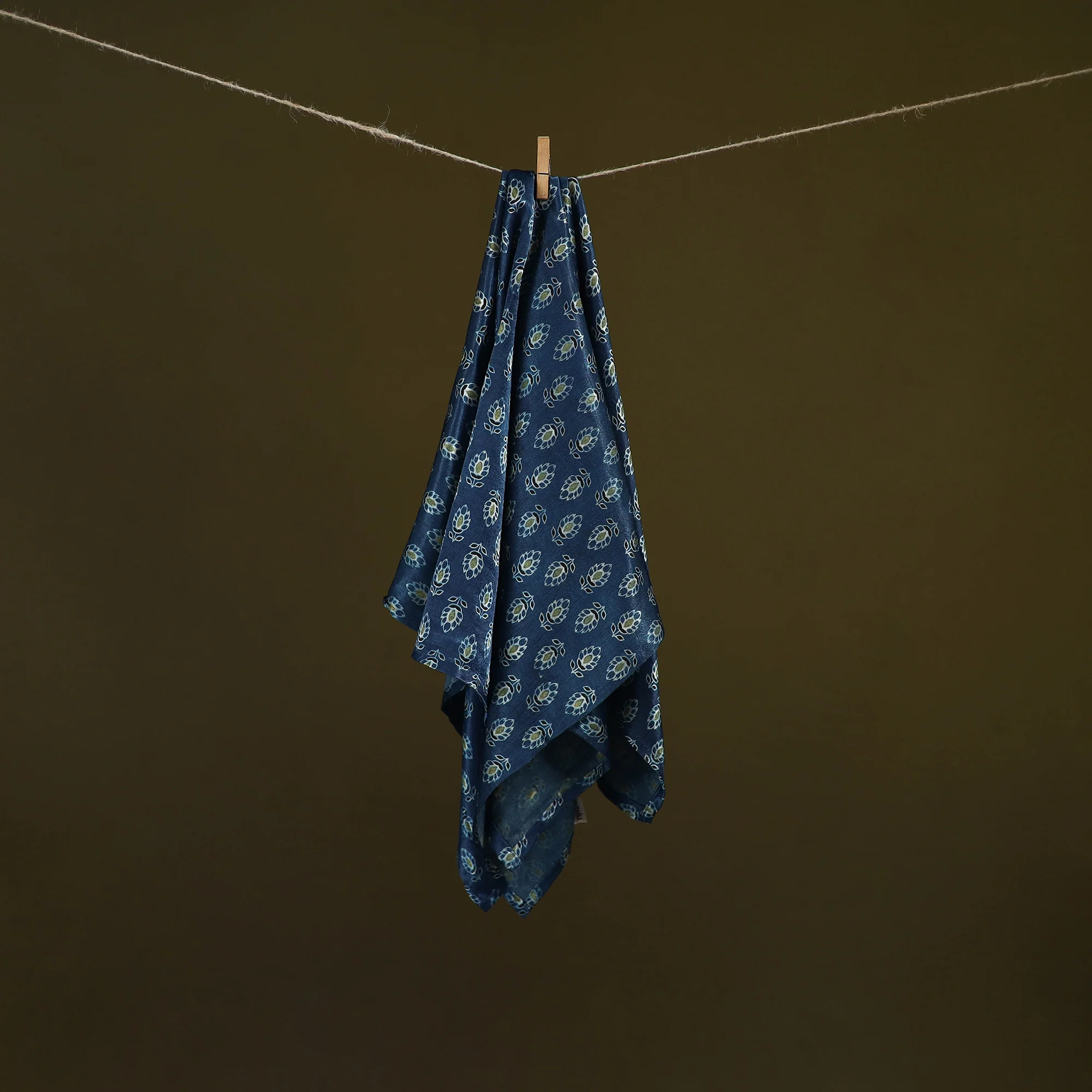 Blue - Ajrakh Hand Block Print Natural Dyed Modal Silk Scarf 25 - Image 2