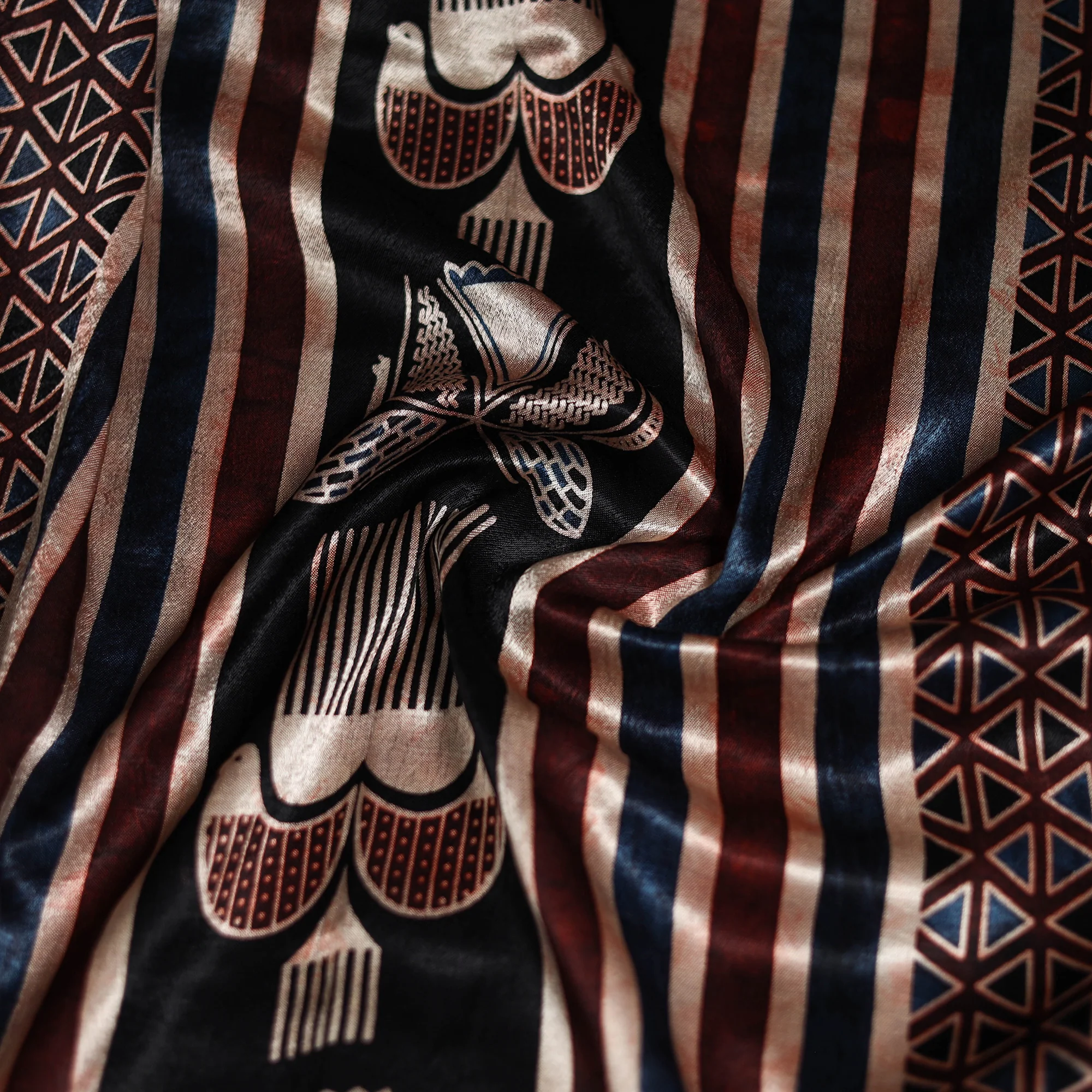 Multicolor - Ajrakh Hand Block Print Natural Dyed Modal Silk Scarf 26 - Image 3