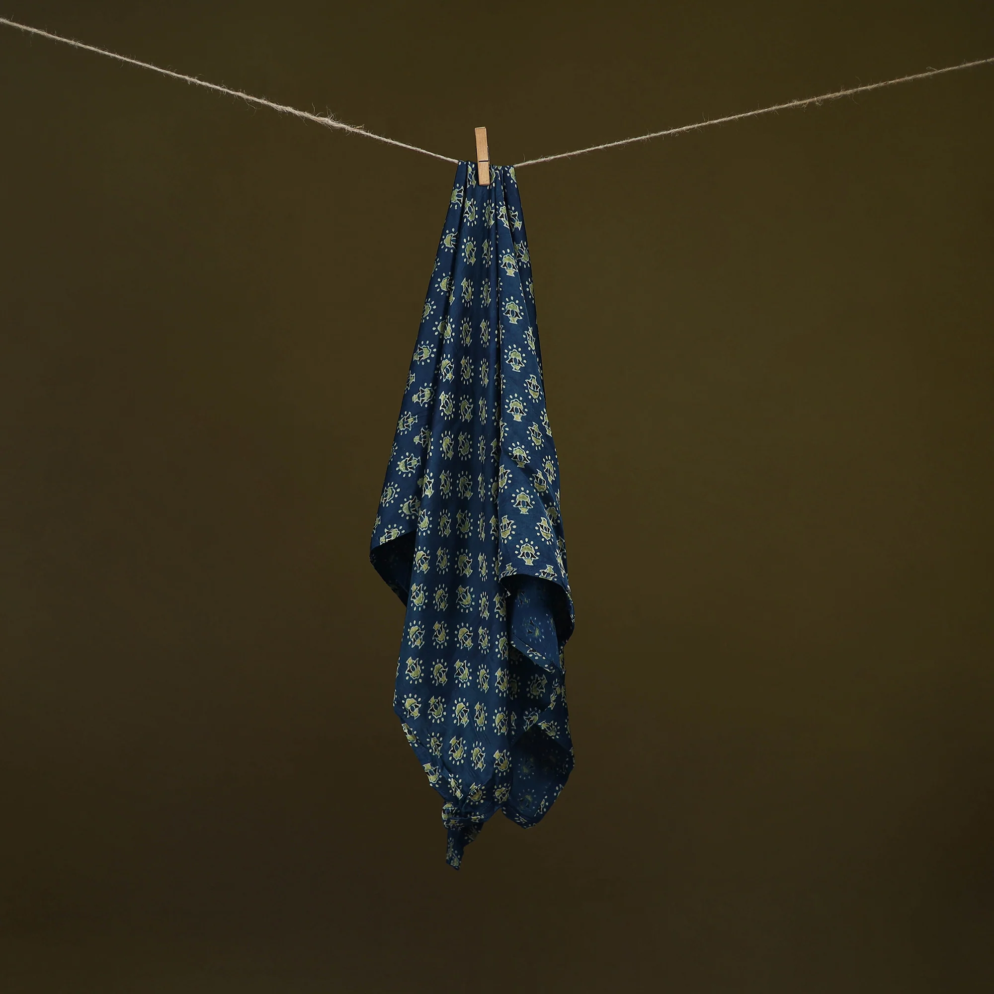 Blue - Ajrakh Hand Block Print Natural Dyed Modal Silk Scarf 30 - Image 2