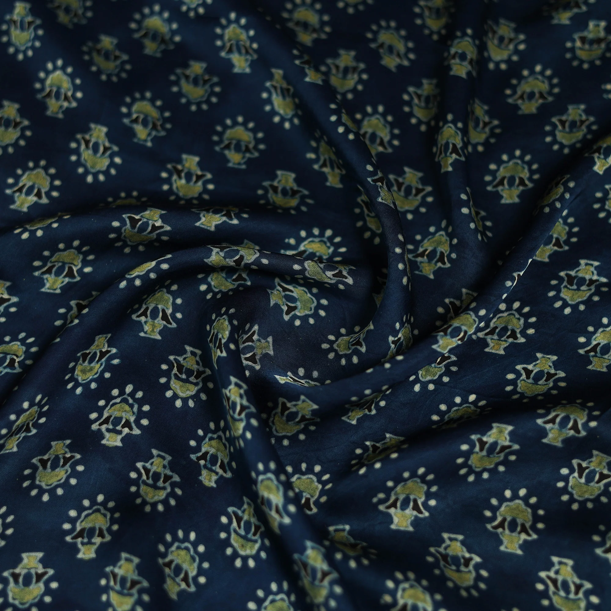 Blue - Ajrakh Hand Block Print Natural Dyed Modal Silk Scarf 30 - Image 3