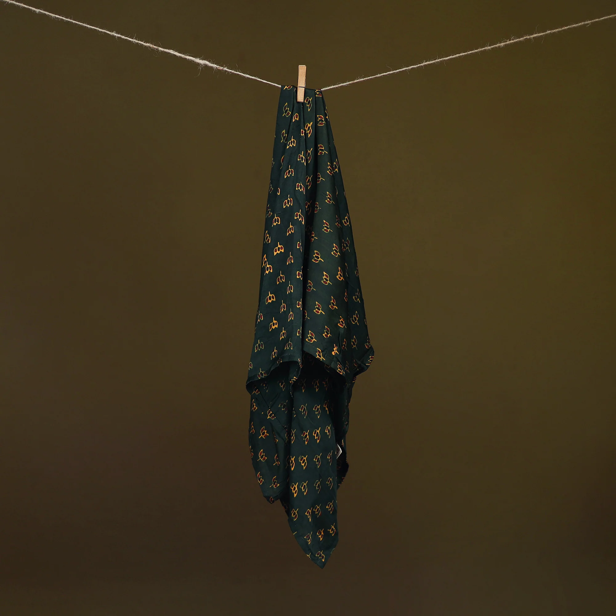 Green - Ajrakh Hand Block Print Natural Dyed Modal Silk Scarf 32 - Image 2