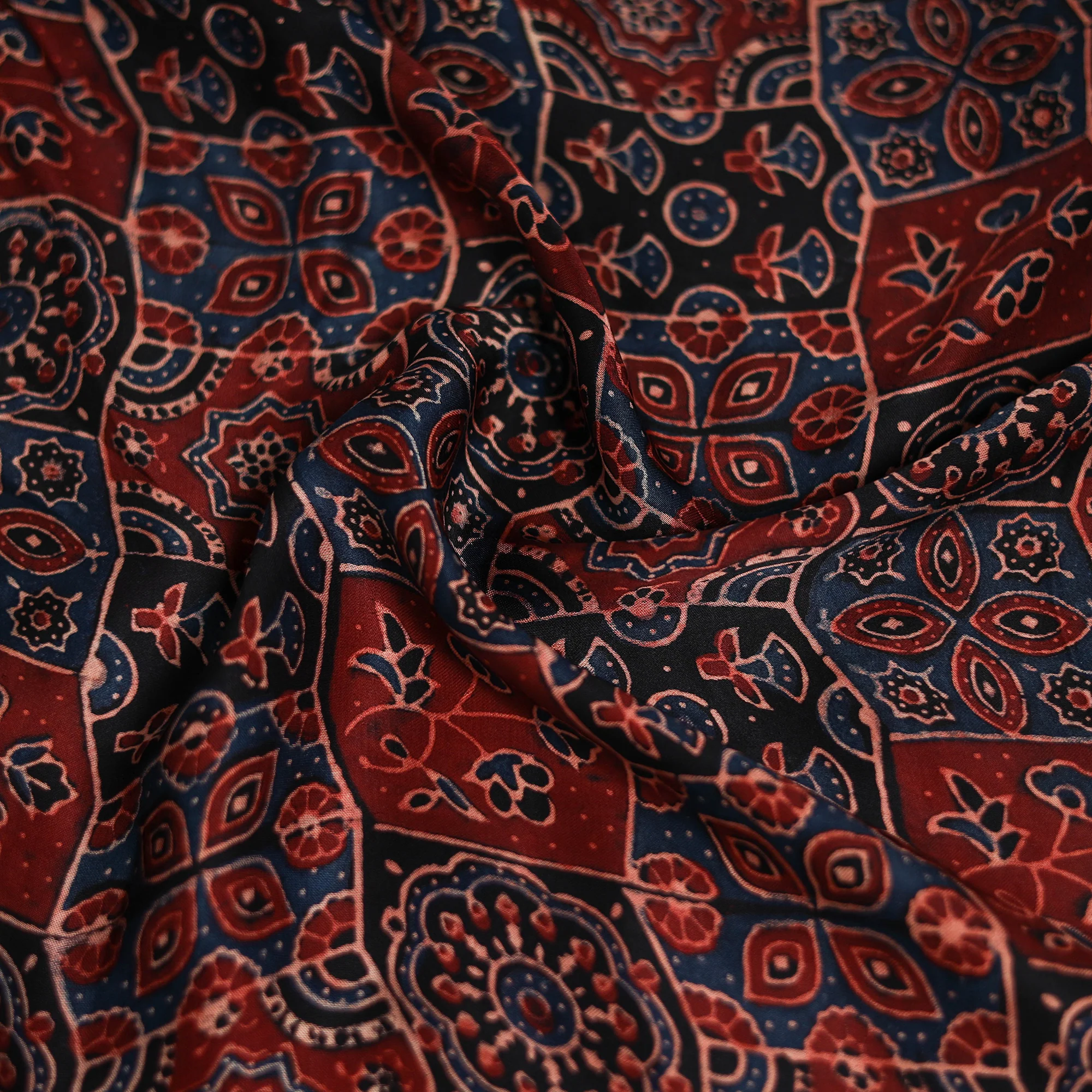 Red - Ajrakh Hand Block Print Natural Dyed Modal Silk Scarf 33 - Image 3